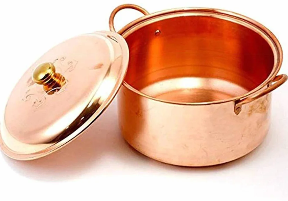 Olla de Sopa y Estofado de Cobre Hecha a Mano - Cazuela Profunda Para Estufa de Gas - 26cm