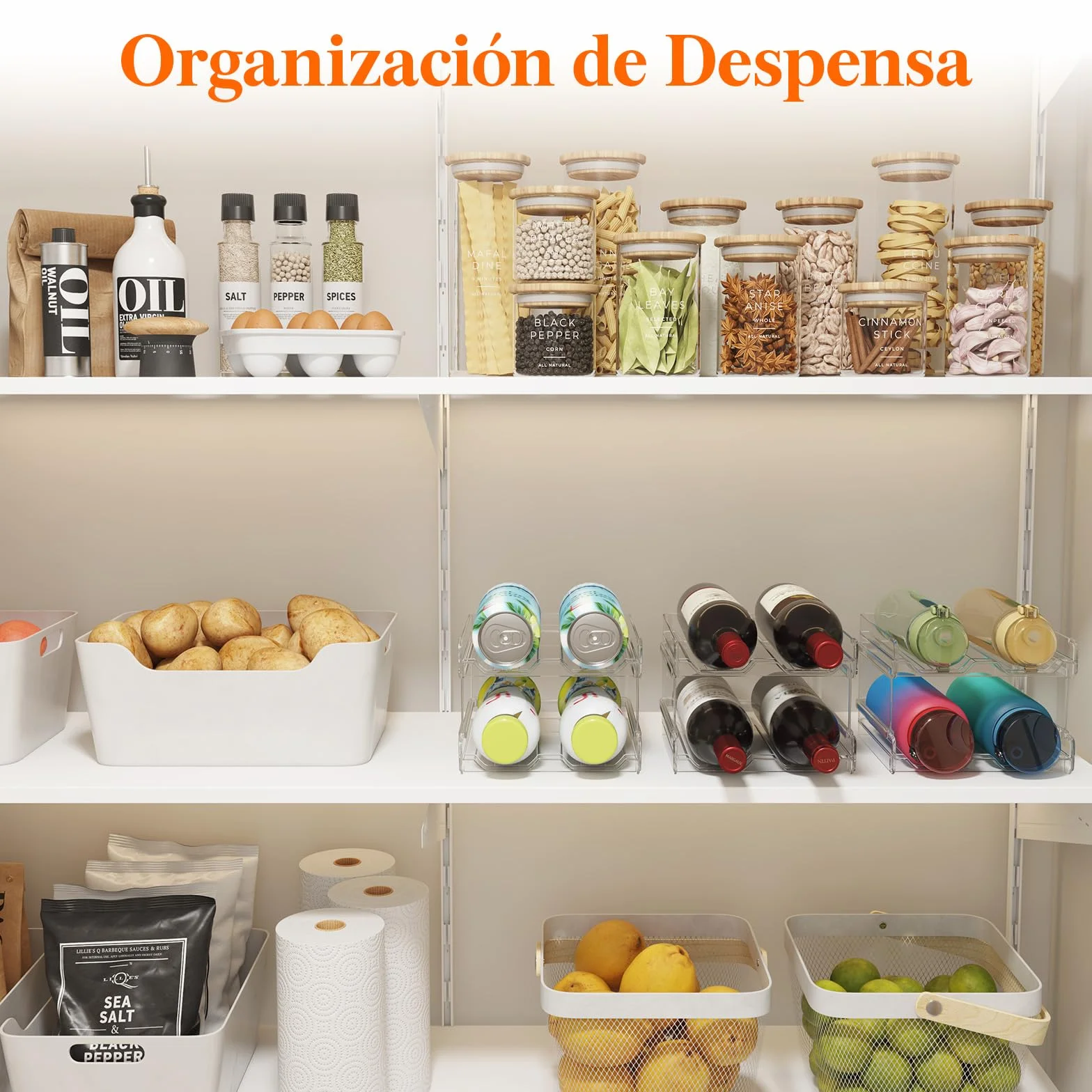 Lifewit Botellero apilable de plástico para Nevera, Armario, encimera, Soporte para Botellas de Vino, Organizador de Botellas de Agua para Nevera, despensa, Capacidad para 4 Botellas,Transparente