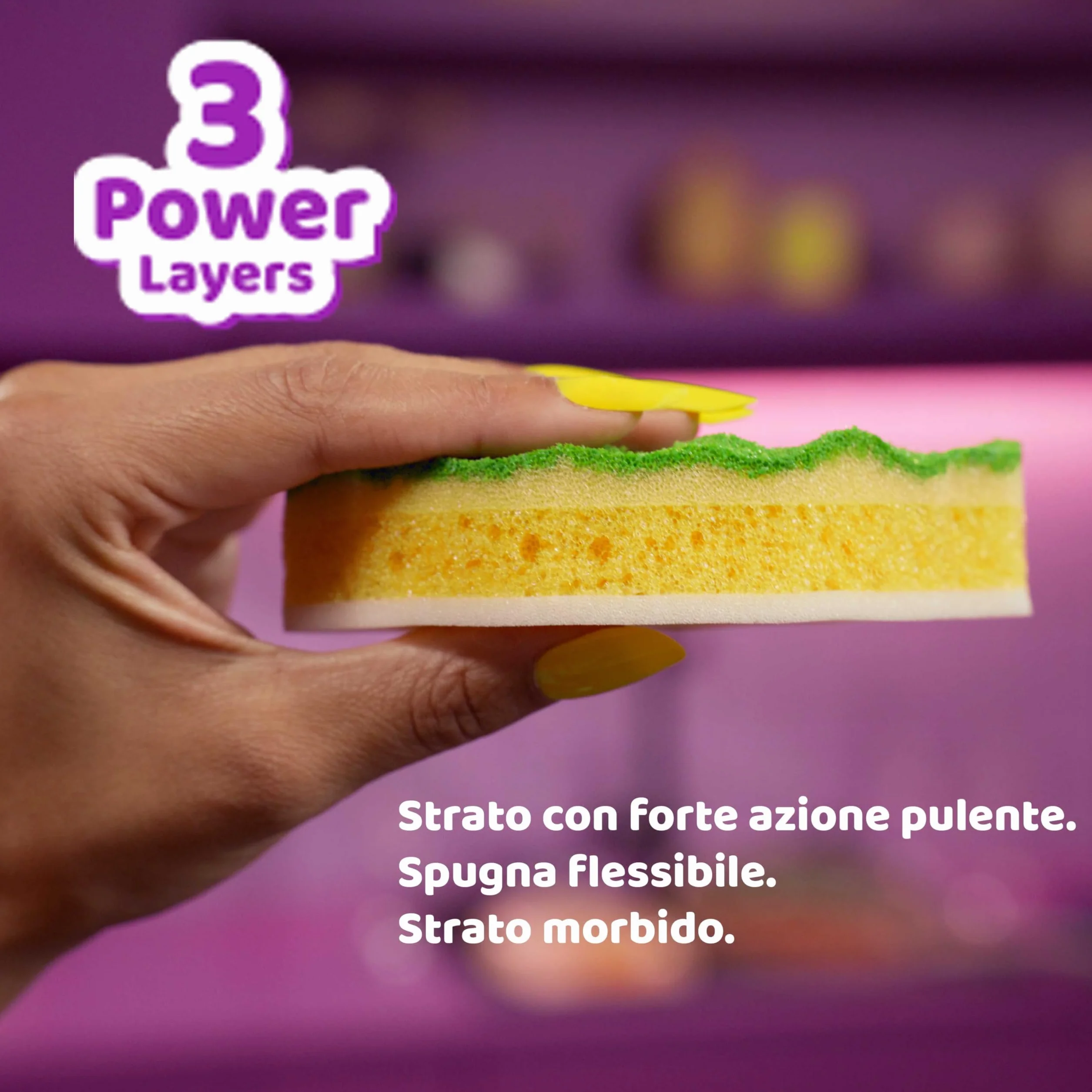 Punch de Esponja, Pack de 4 – Rectores potentes y Flexibles, Multiusos sin arañazos, con Perfume Fresco. Ideal para Cocina, baño y Exterior. Limpieza Diaria eficaz.