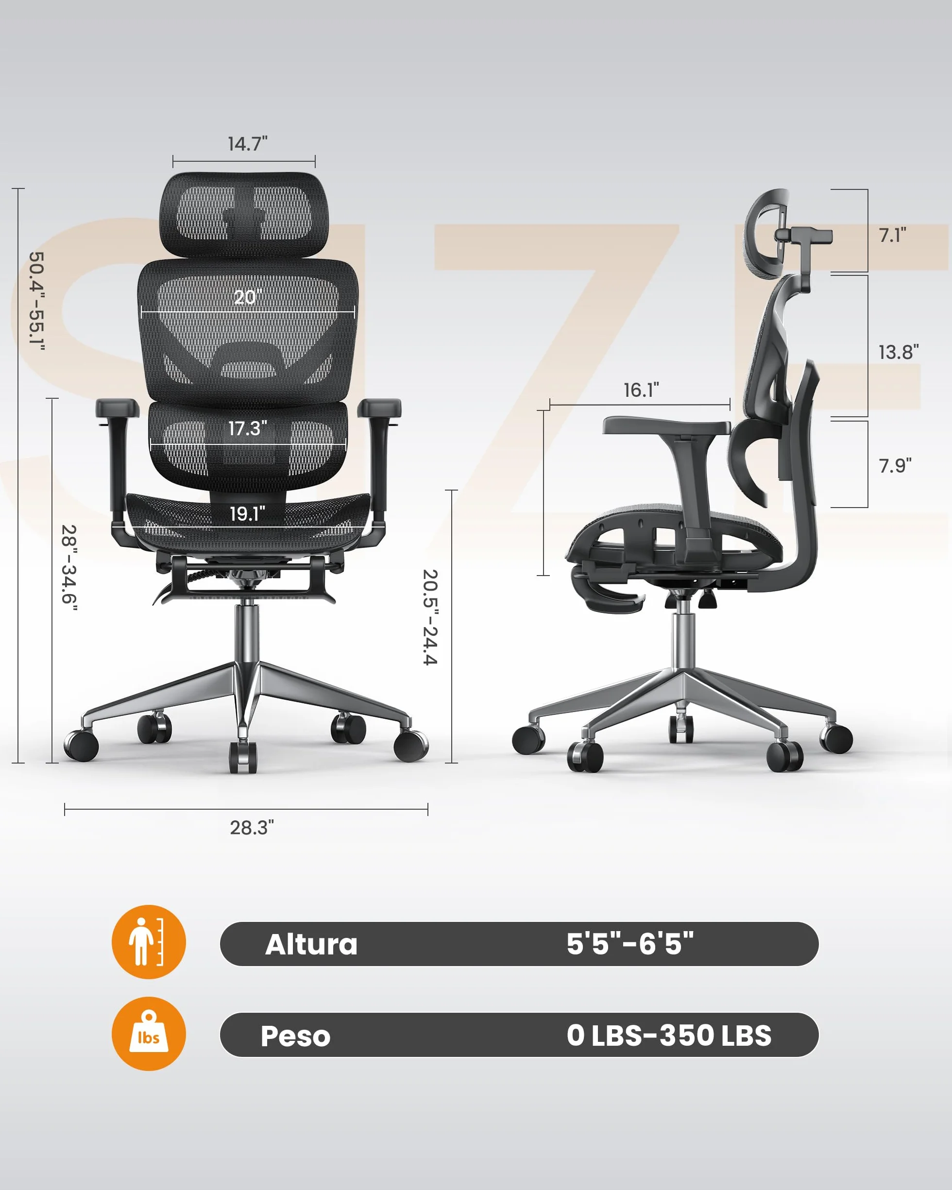 Silla Escritorio Ergonómica con Respaldo Alto de Malla Transpirable, Carga 160 kg, Reposabrazos 3D y Reposacabezas Ajustables