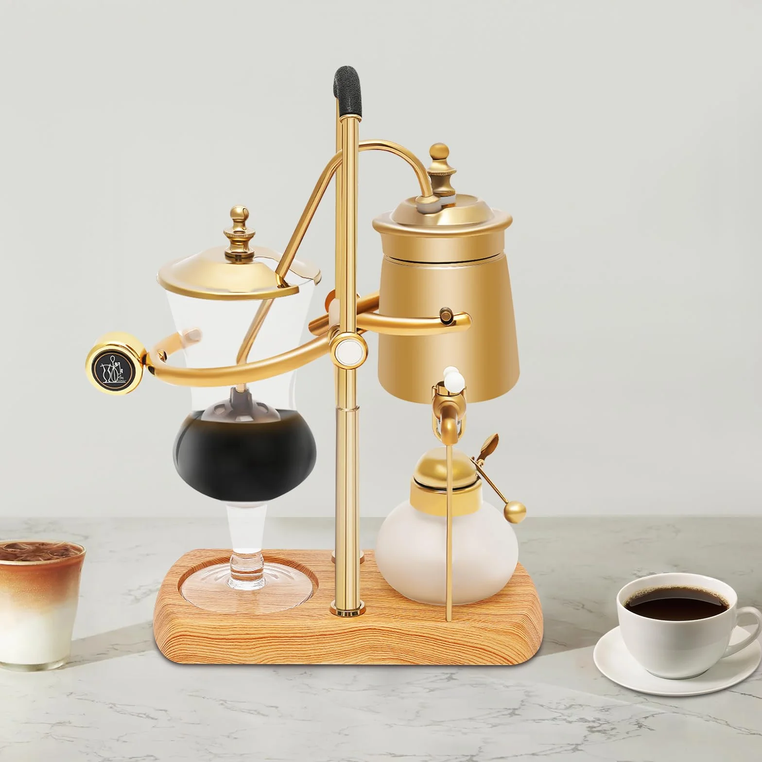 Sifón de equilibrio vintage con gravedad de glassiphon, diseño belga de vacío, filtrado, base estable, asa práctica