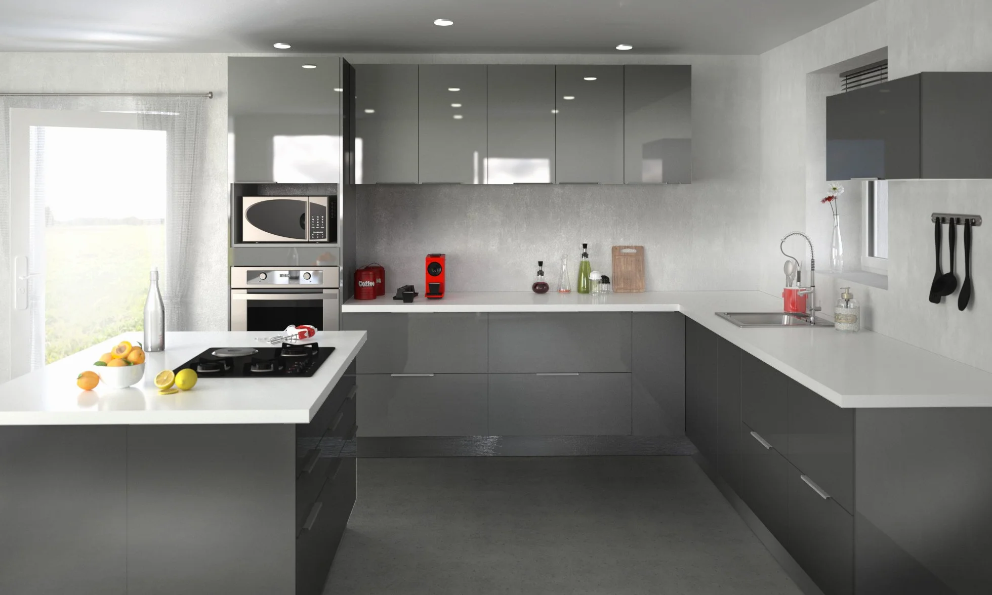 Berlioz Creations CT4BG - Mueble bajo de Cocina (3 cajones, 40 cm), Color Gris Brillante