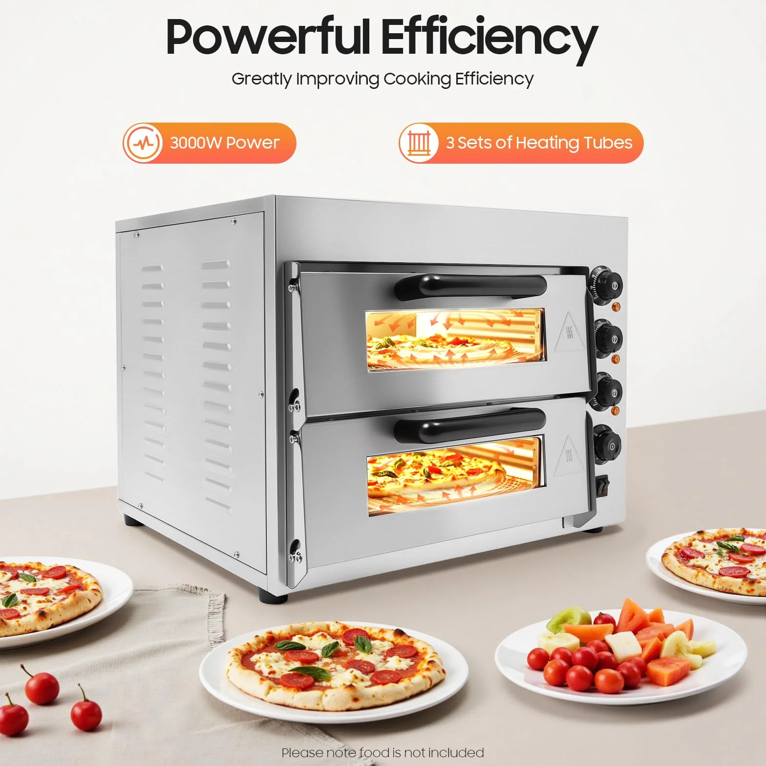 Horno para pizza profesional acero inoxidable 3 kW doble cámara temporizador 50-350 °C