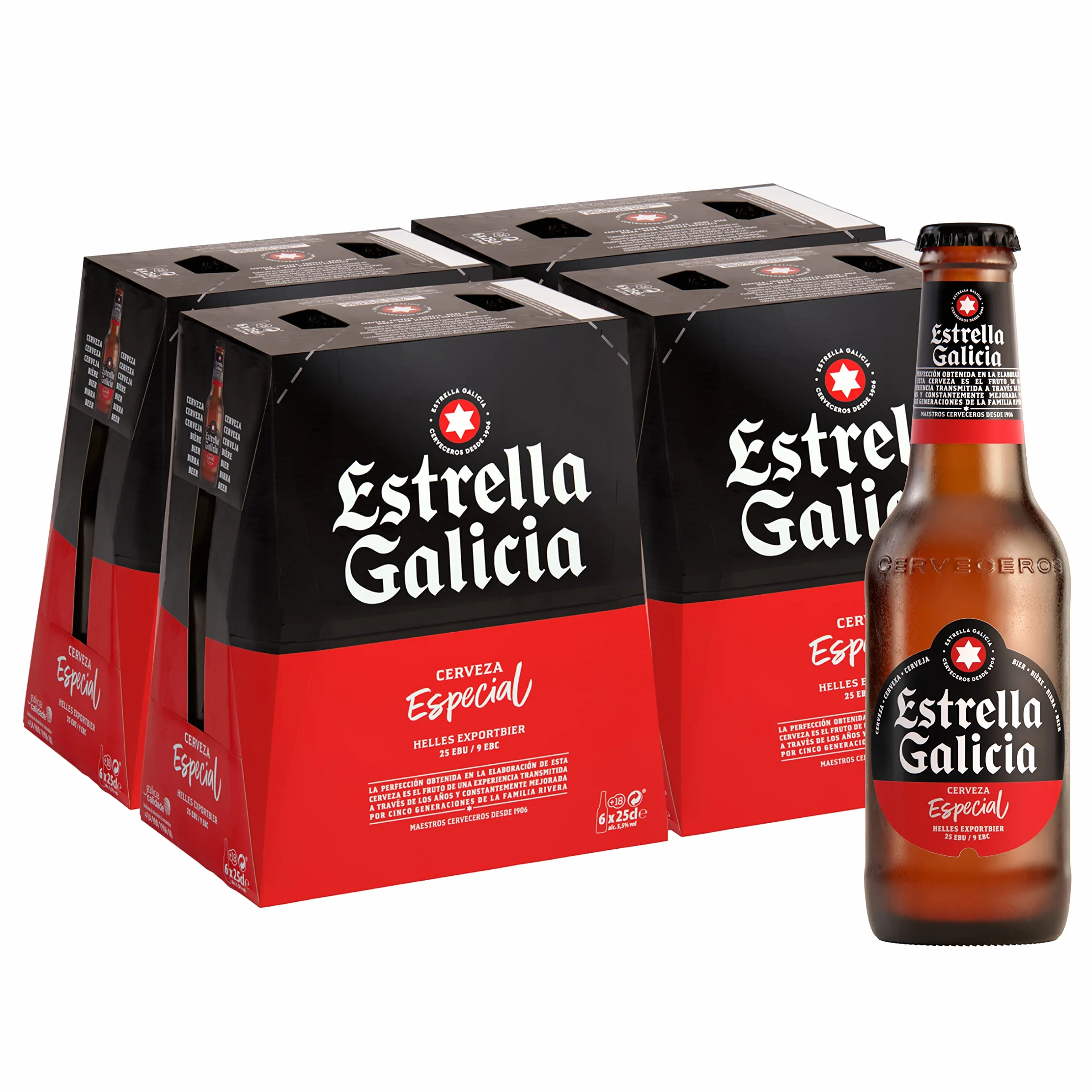 Estrella Galicia Especial Cerveza Lager Pack 24 Botellas 25 cl 5,5% Vol