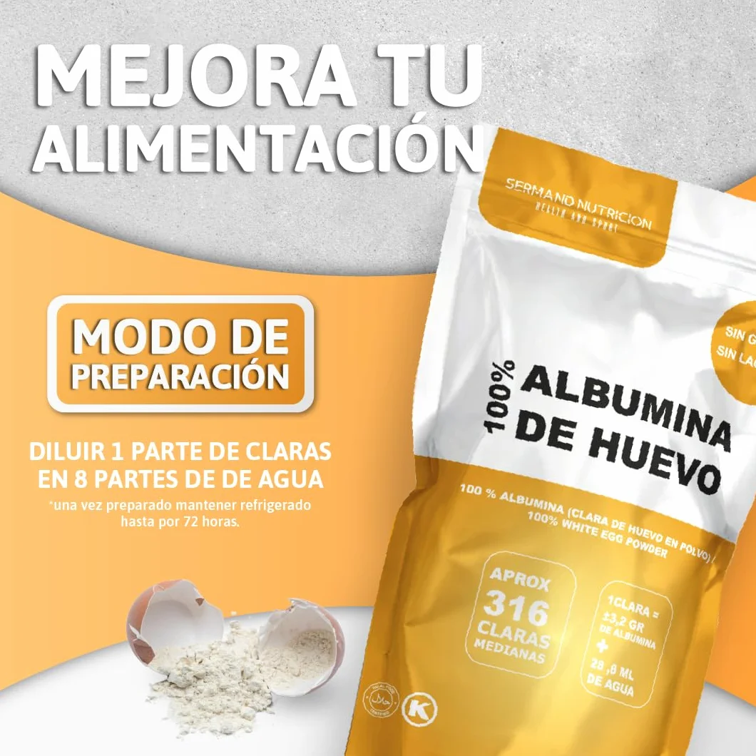 Clara de Huevo en Polvo SERMAND | Albúmina de Huevo Sin Aditivos Sin Lactosa | Bolsa Zip 350 GR