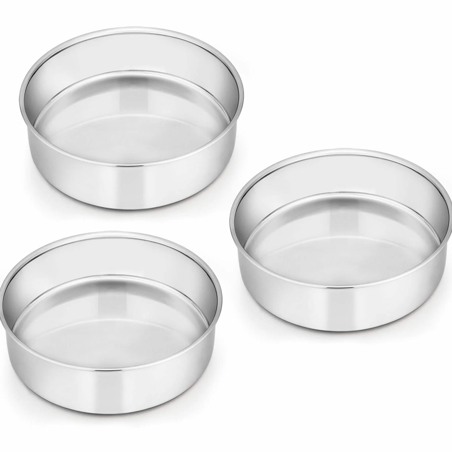 Juego de 3 moldes para tartas E-Far de acero inoxidable, redondos, no tóxicos y saludables, acabado espejo y apto para lavaplatos