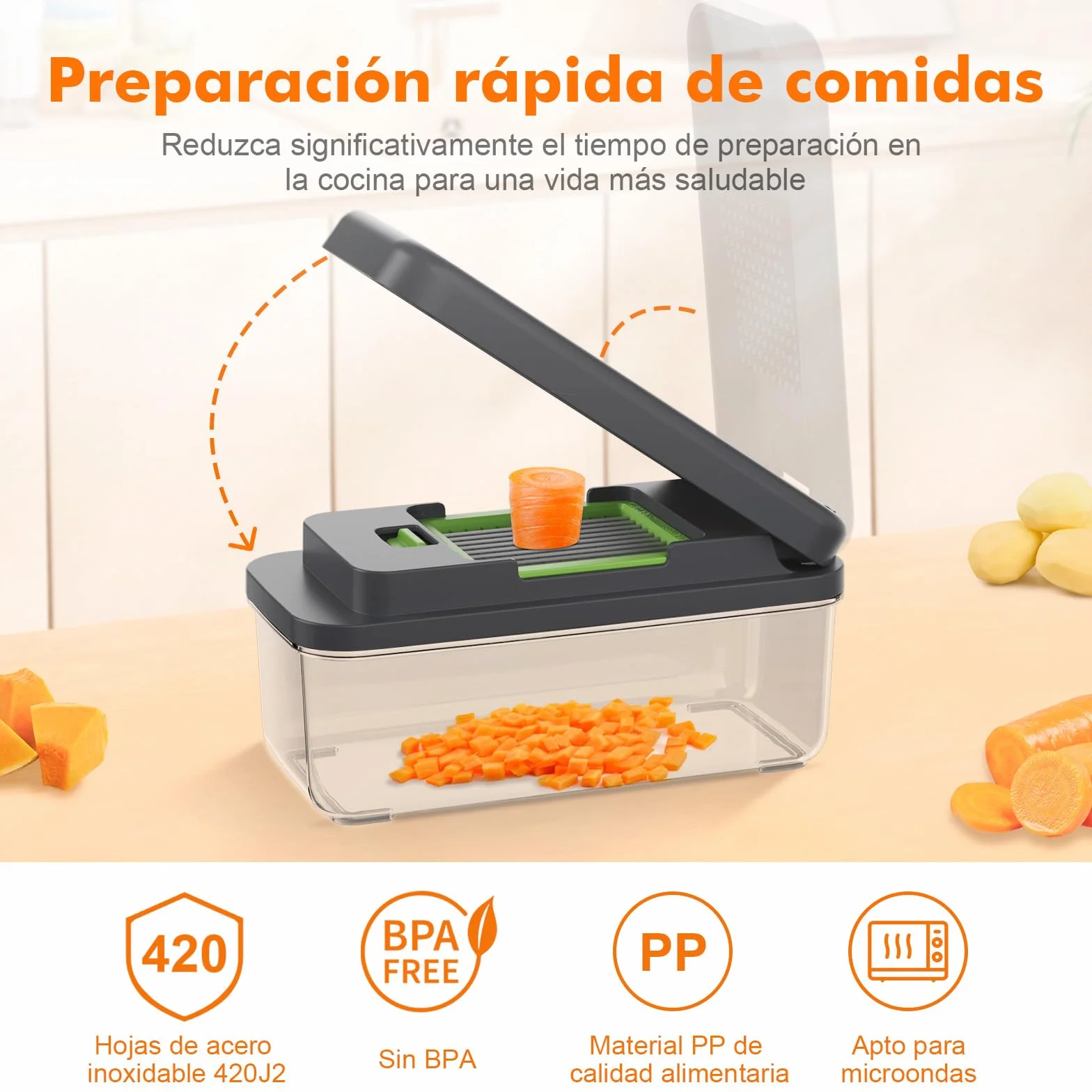 Ibergrif M524-7 Cortador de Verduras 7 en 1, Picador Multifunción con Contenedor, Mandolina de Cocina Profesional