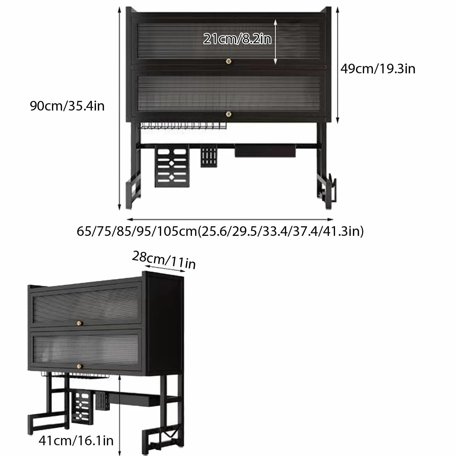 Escurridor de Cocina de Dos Niveles para encimera, escurreplatos de sobremesa, diseño de Doble Capa,Apto para Colocar Cuencos, Platos, Tazas y Cubiertos.(Black,95cm/37.4in)