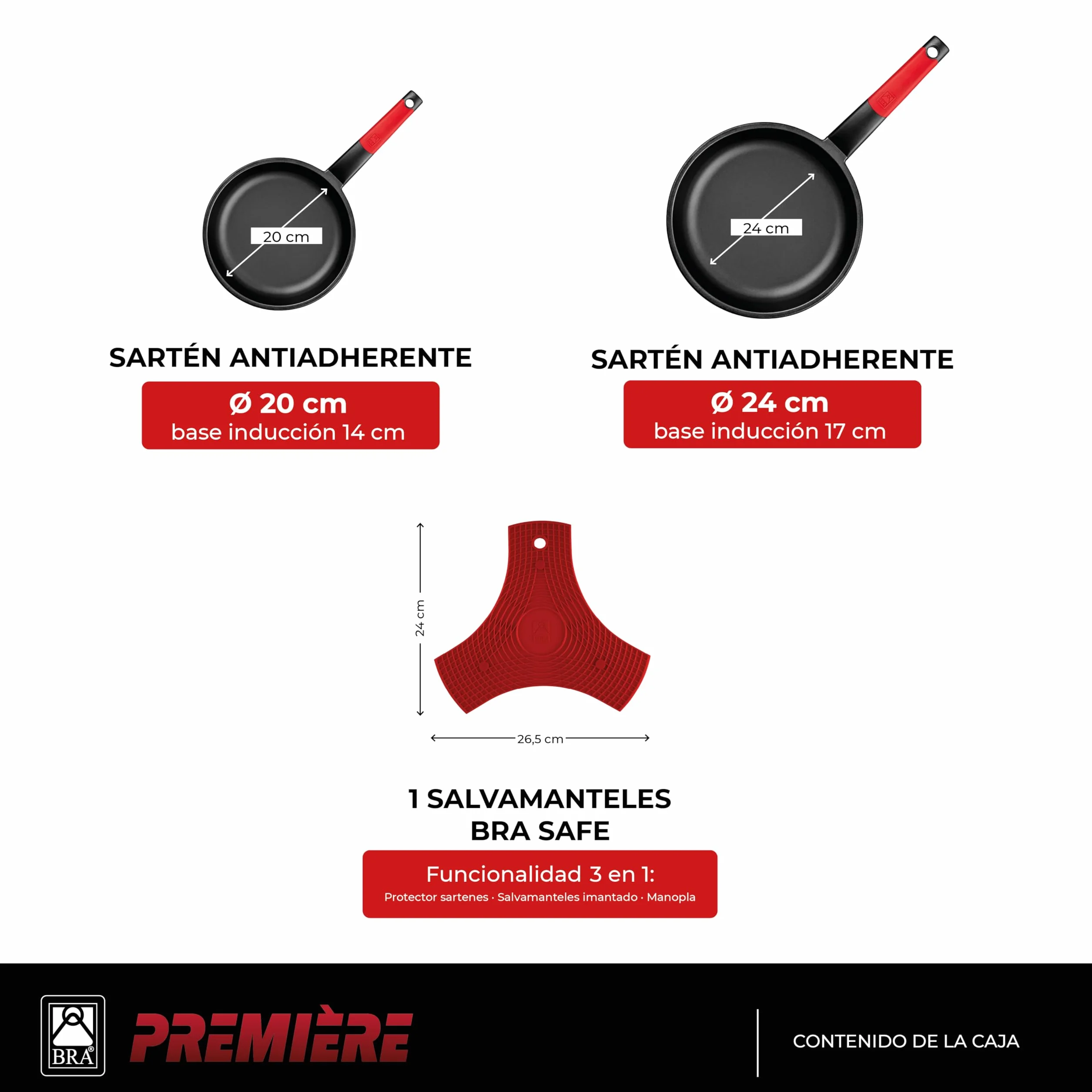 BRA Premiere Set de Sartenes Aluminio Fundido 20 y 24 cm Antiadherente Apto para Inducción Rojo