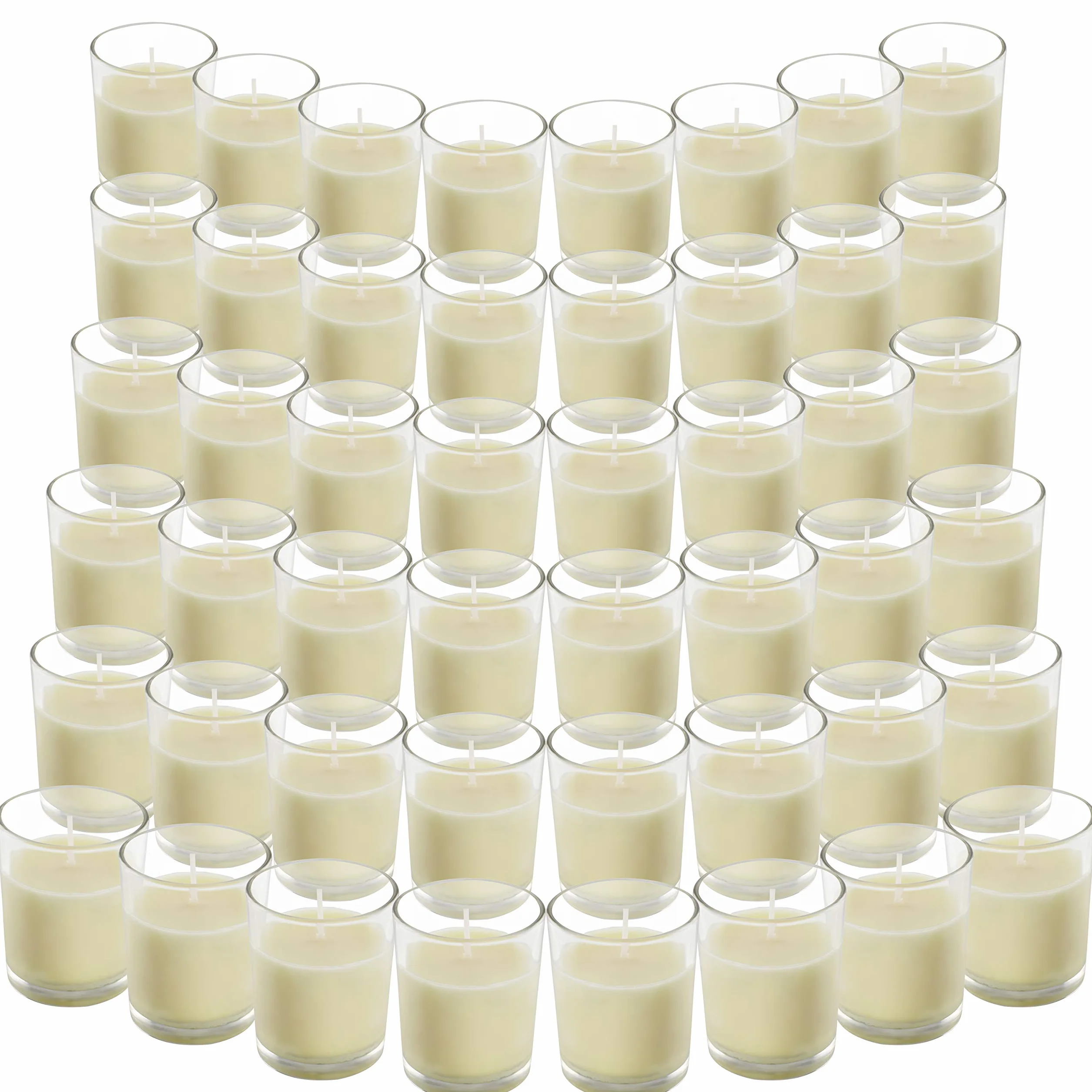 Belle Vous Velas en Vaso de Cristal - 48x Velas Decorativas sin Aroma - Duran 12 Horas - Portavelas Cristal Transparente para Bodas SPA Hogar Eventos