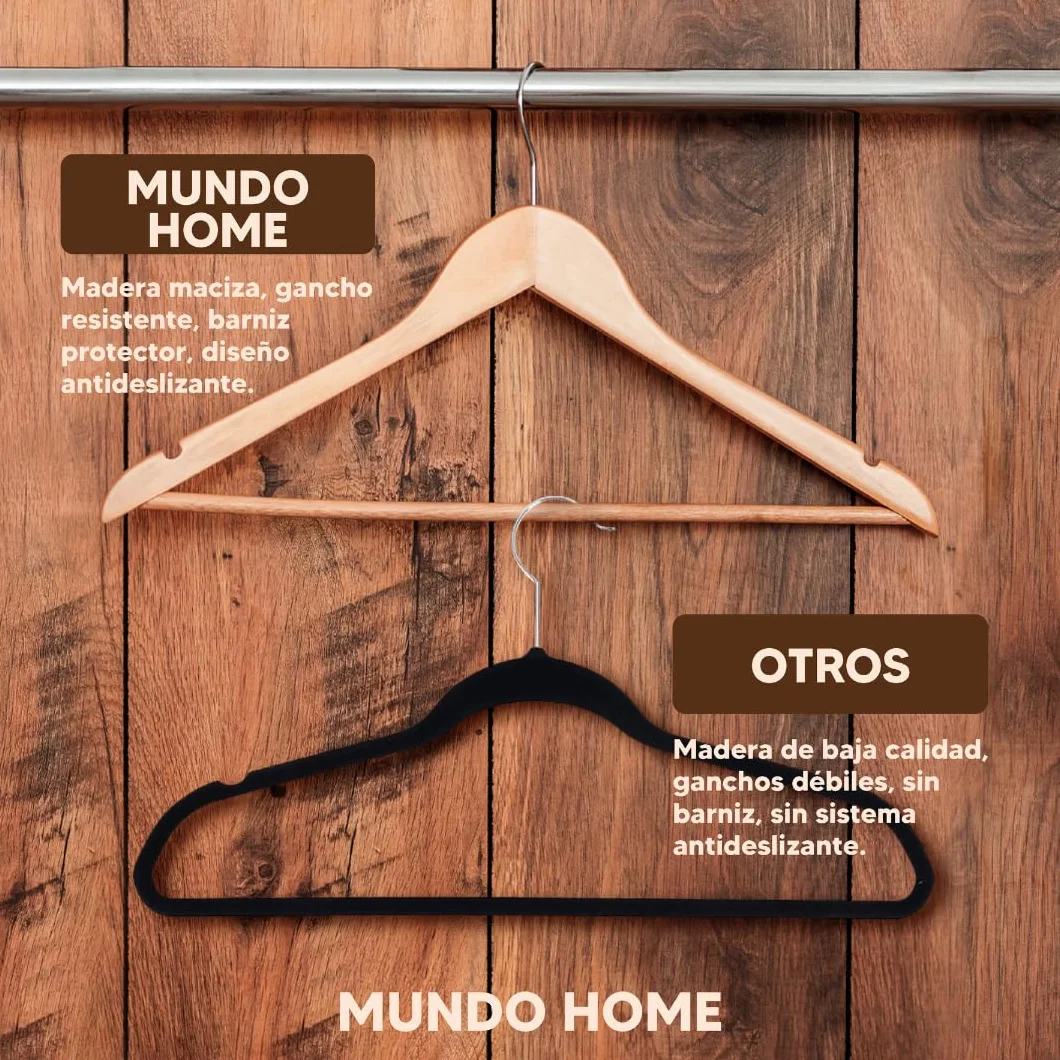 40X Perchas Madera Natural Maciza para Ropa - Perchas de Madera con Gancho Giratorio 360º - Perchas para Pantalones, Camisa, Traje, Vestidos - Colgadores de Ropa Antideslizante para Hogar