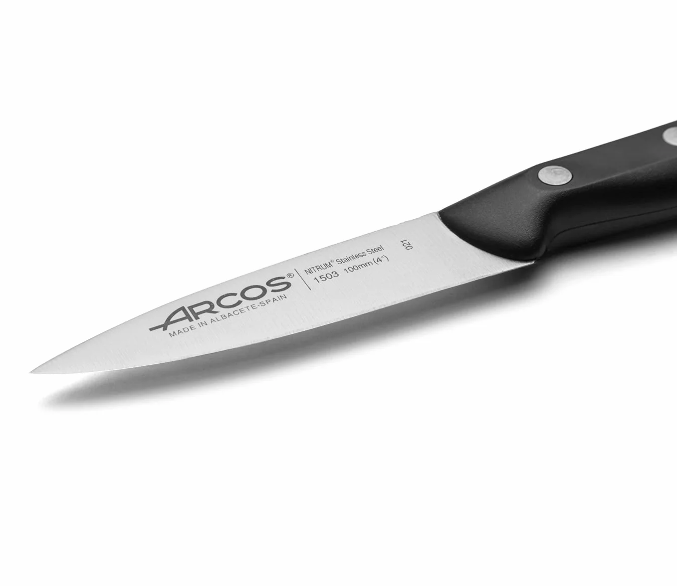 Arcos Cuchillo Mondador de Acero Inoxidable. Cuchillo Cocina Profesional para Pelar Frutas y Verduras. Mango Ergonómico Polioximetileno y Hoja 100mm. Serie Maitre. Color Negro.