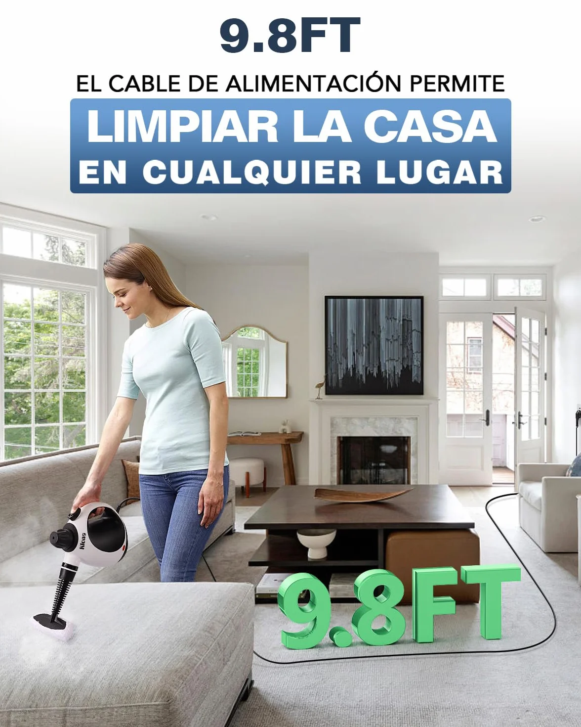 KLONA Limpiador a vapor de mano multiusos con 10 accesorios para alfombras, cortinas, sofás
