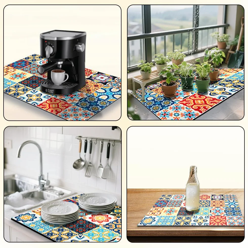 Alfombrilla de goteo para vajilla, 2 unidades, alfombrilla de café absorbente con revestimiento de goma antideslizante, alfombrilla de secado rápido, fácil de limpiar, 40 x 50 cm, alfombrilla