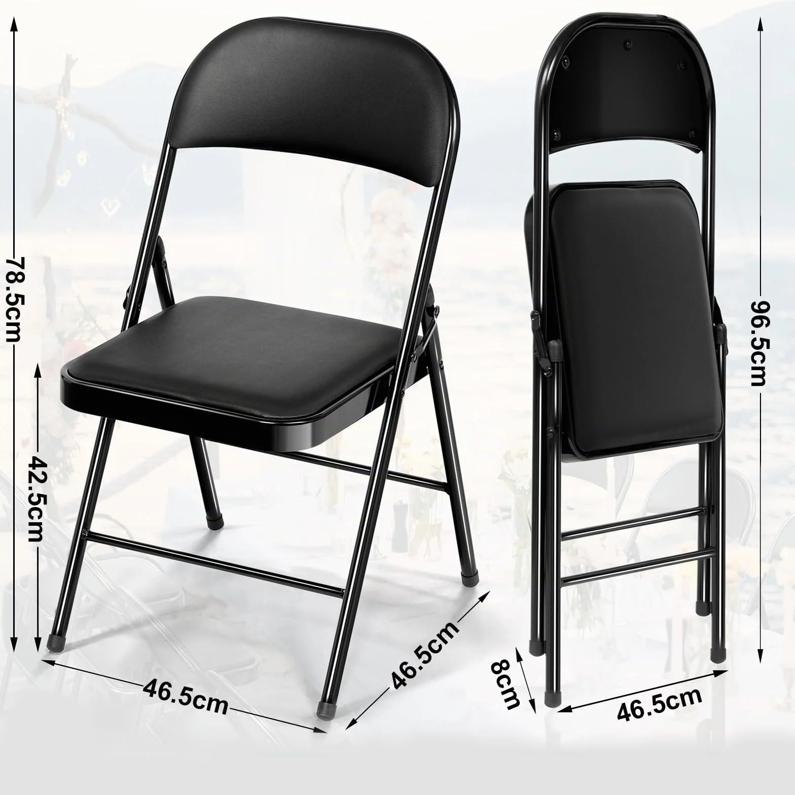 Set de 6 Sillas Plegables –Sillas de Comedor, Jardín, Camping, Plegables, para Balcón, Sala de Estar, Restaurante y Conferencias, Ergonómicas, hasta 158 kg, Negro
