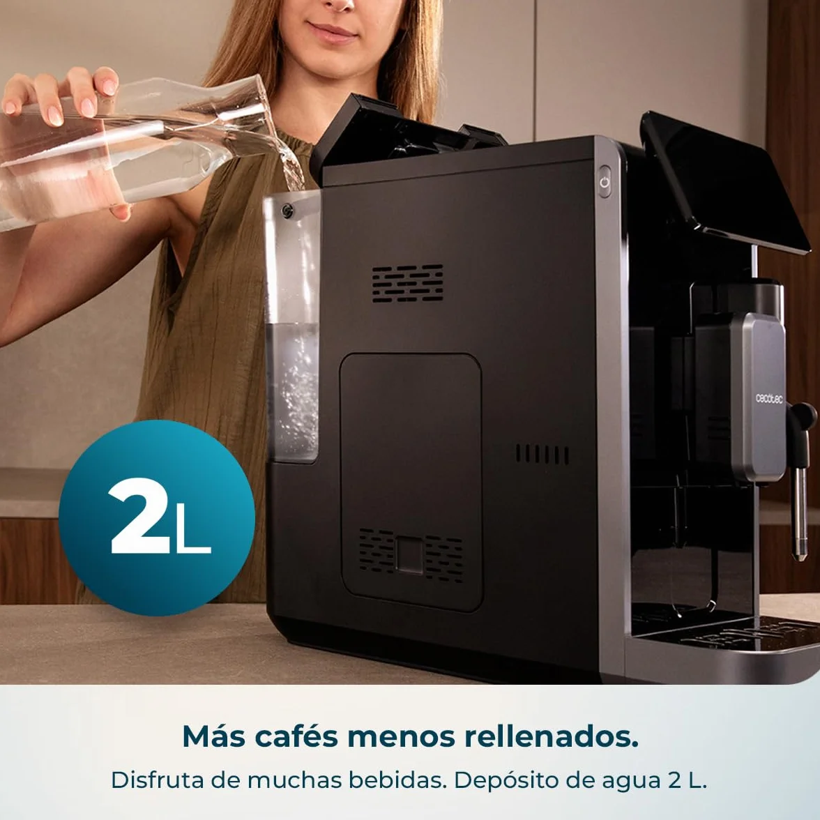 Cecotec Cafetera Superautomática con Vaporizador y Unidad de Procesado 20g Cremmaet Lungo Steam. 19Bares, Thermoblock, 5 Bebidas, 5 Niveles Molido, Descalcificación, Depósito 2L, Pantalla Táctil