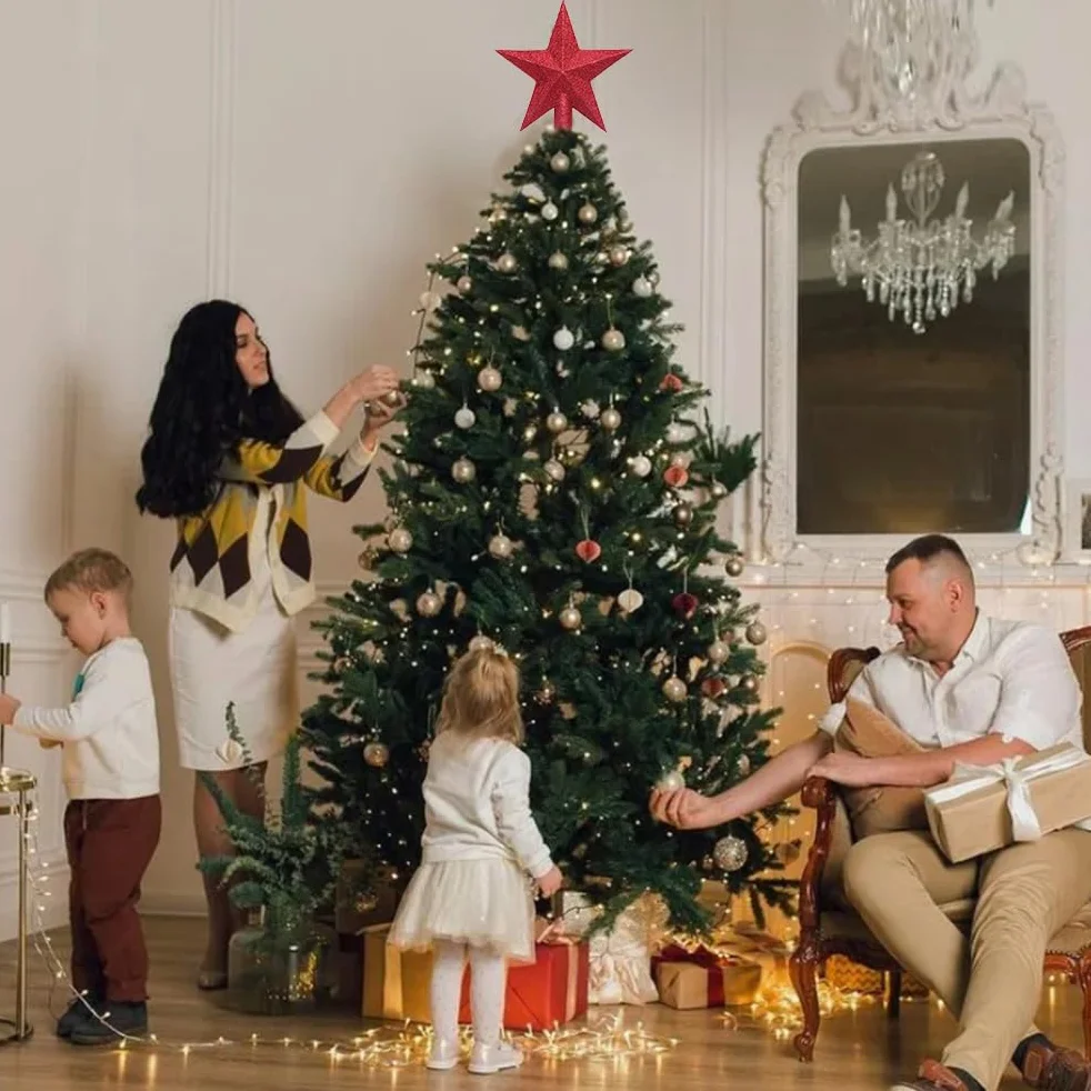 Sombrero para el Árbol de Navidad con Estrellas Brillantes - Rojo
