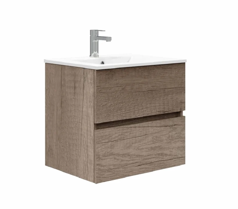Baikal Mueble de Baño Dos cajones, suspendido a la Pared con Lavabo. Melamina 16. Mueble montado. Mueble de 50cm Nebraska Sin Espejo