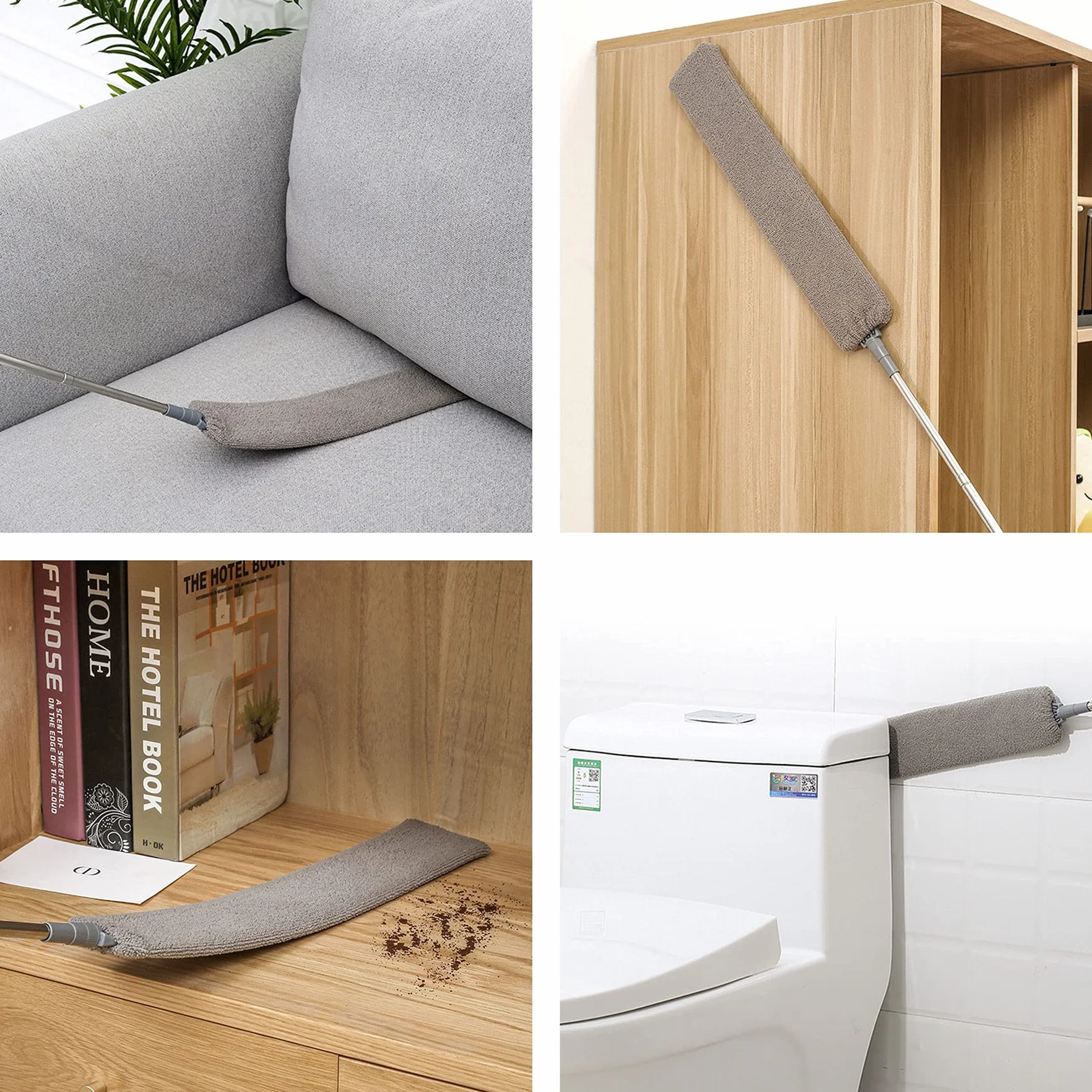 Aparatos de Limpieza mejorados para Debajo de electrodomésticos, Plumero de Microfibra con Poste Extensible de 66 a 140 cm, Adecuado para la Limpieza Debajo de Muebles, neveras, sofá, Estufa, Cama
