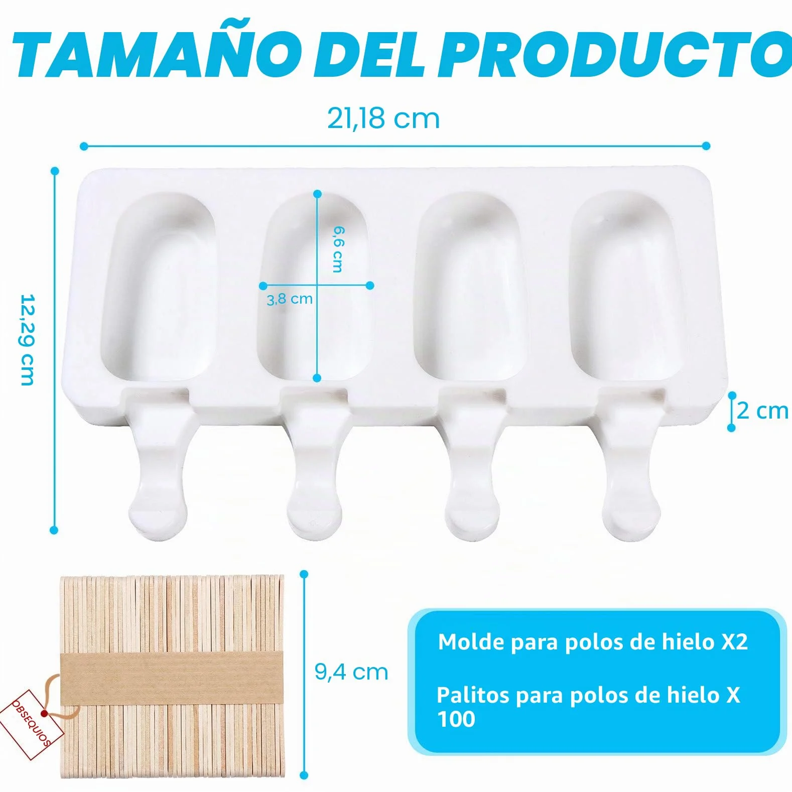 Moldes de Helados Silicona con Palo, 8 Cavity Juego de Moldes para Polos, con 100 Palos de Madera Blanco