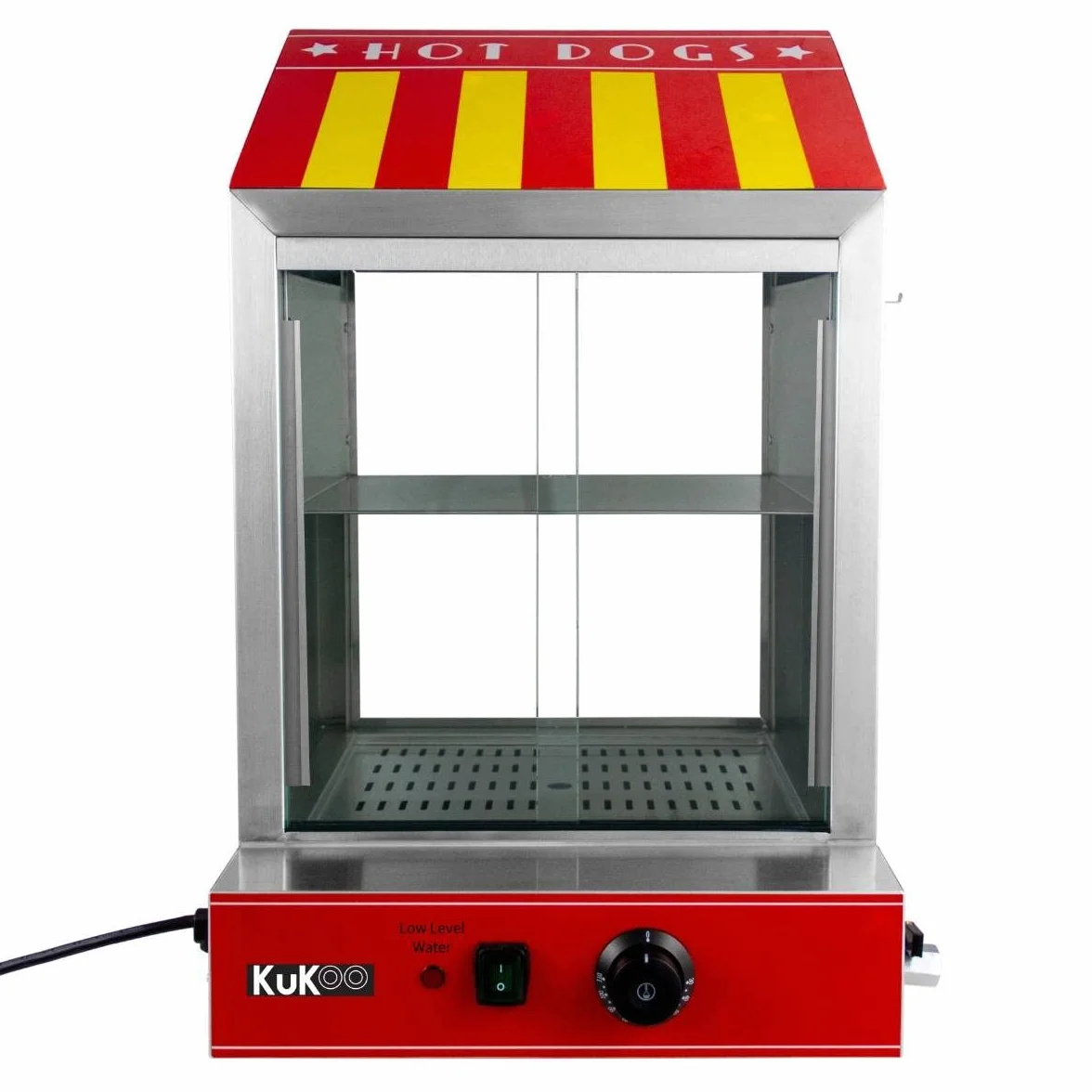 Calentador de Perritos Calientes Comercial Máquina Eléctrica de Vapor para Hot Dogs de 2000W Asador Salchichas Profesional con Temperatura Ajustable de 30 a 110°C + Pinzas y 3 Botellas de Salsa Gratis