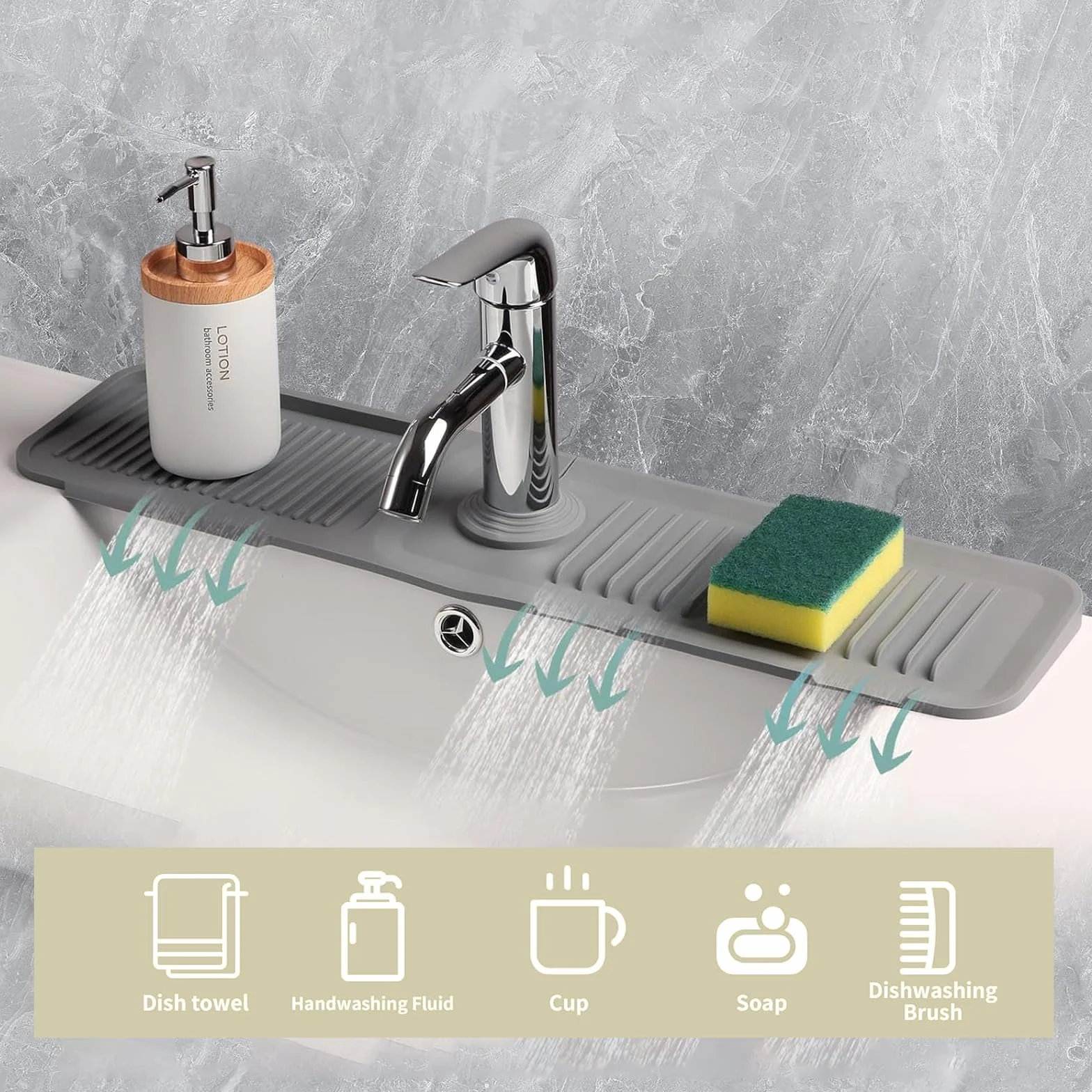 2 Piezas Escurridor Fregadero Accesorios Cocina Alfombrilla Silicona Fregadero Bandeja de Goteo Almohadilla de Secado de Agua para Drenaje Grifo Cocina Encimeras Baño (39,5x11,7cm)