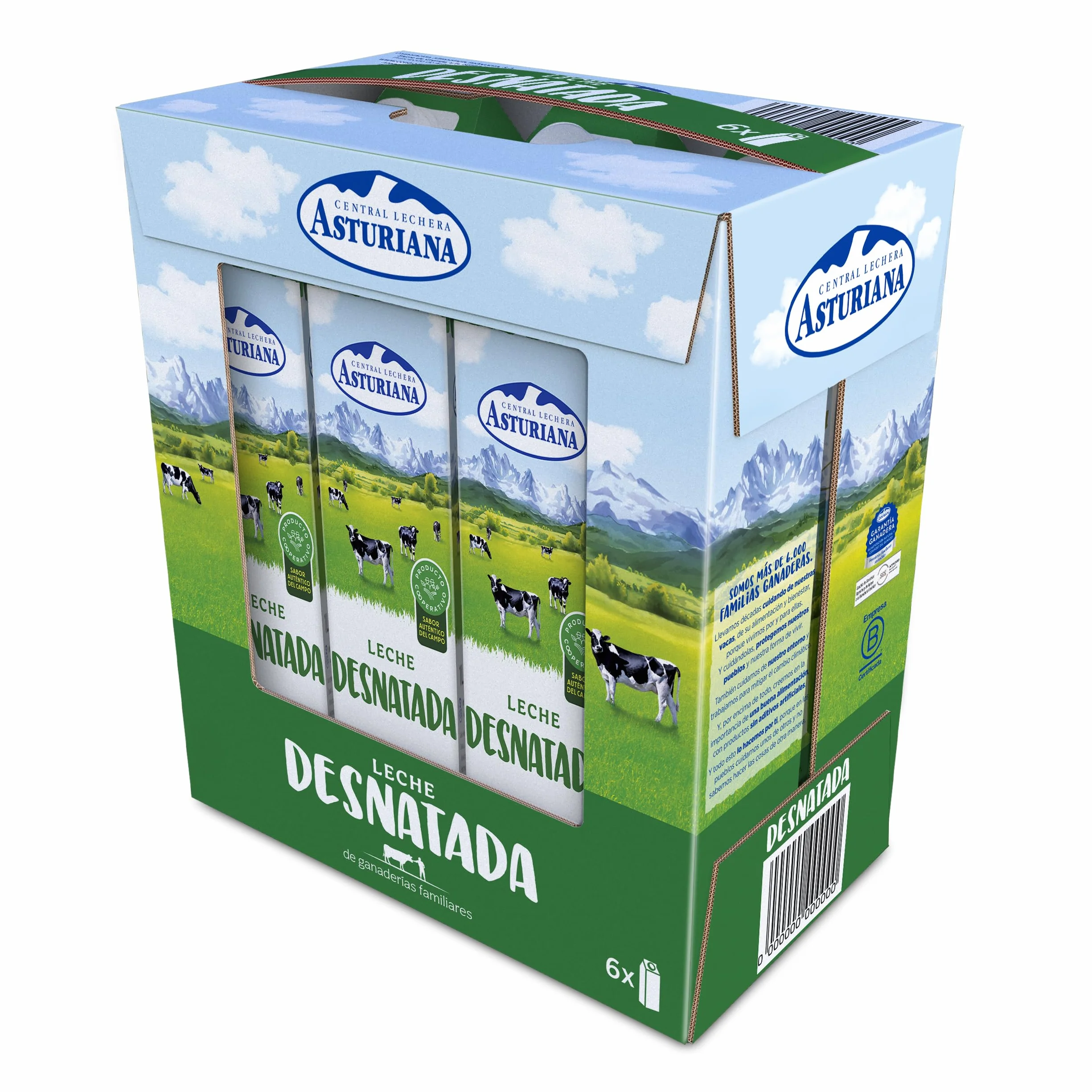 Central Lechera Asturiana Leche Desnatada Líquido Pack 6 x 1L