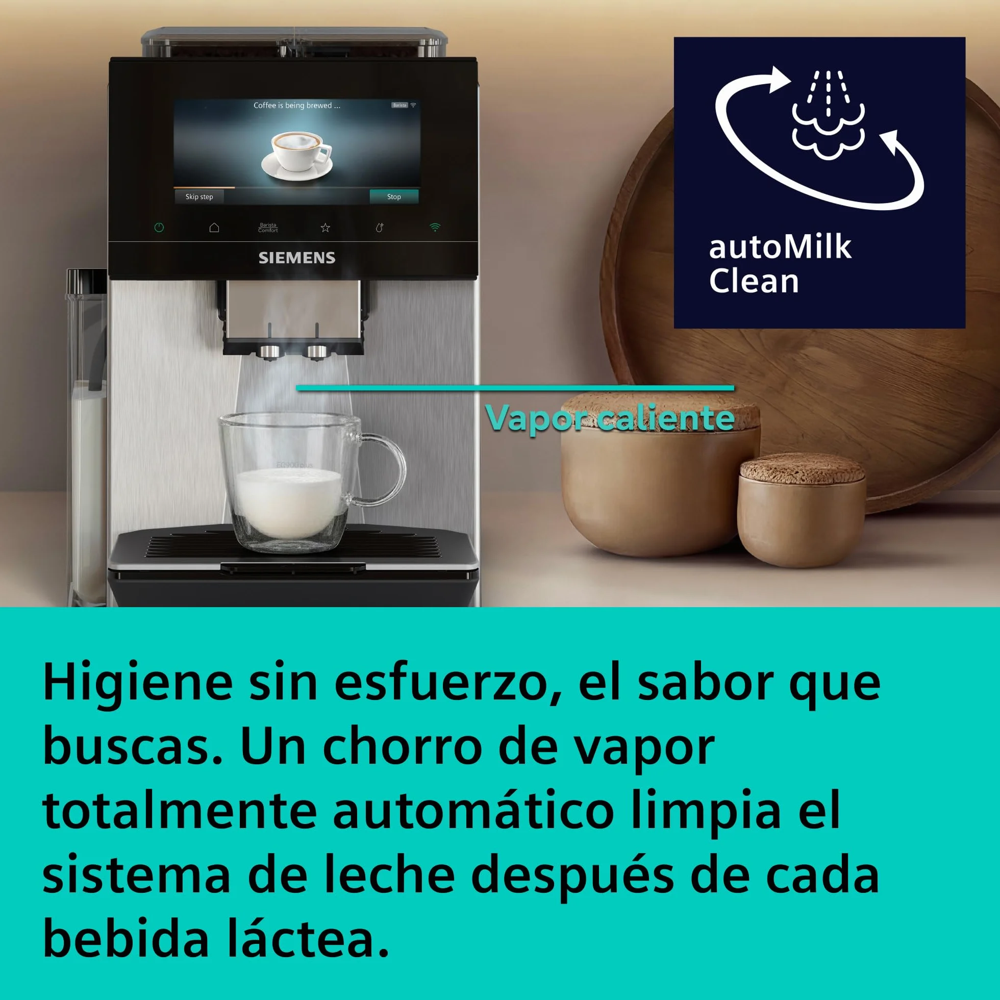 SIEMENS, cafetera superautomática, EQ900 iAroma, sabores personalizados, molienda precisa, pantalla grande para uso intuitivo, dos depósitos para granos diferentes, inox, TQ927E03