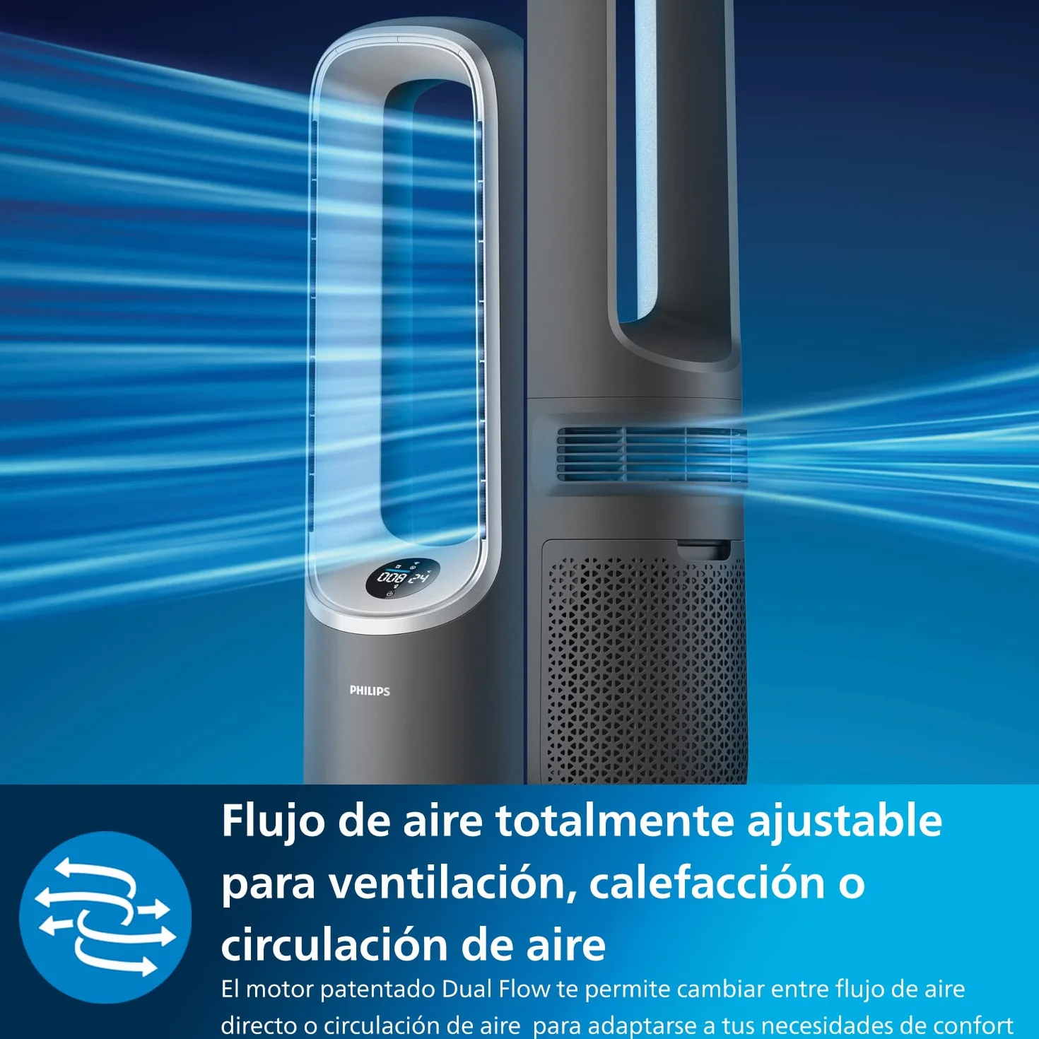 Philips Air Performer 3en1: Purificador, calefactor y ventilador - 70 m², elimina el 99,97% de los alérgenos. Filtro HEPA, Sensores inteligentes, Alexa, App. Silencioso y bajo consumo (AMF870/15)