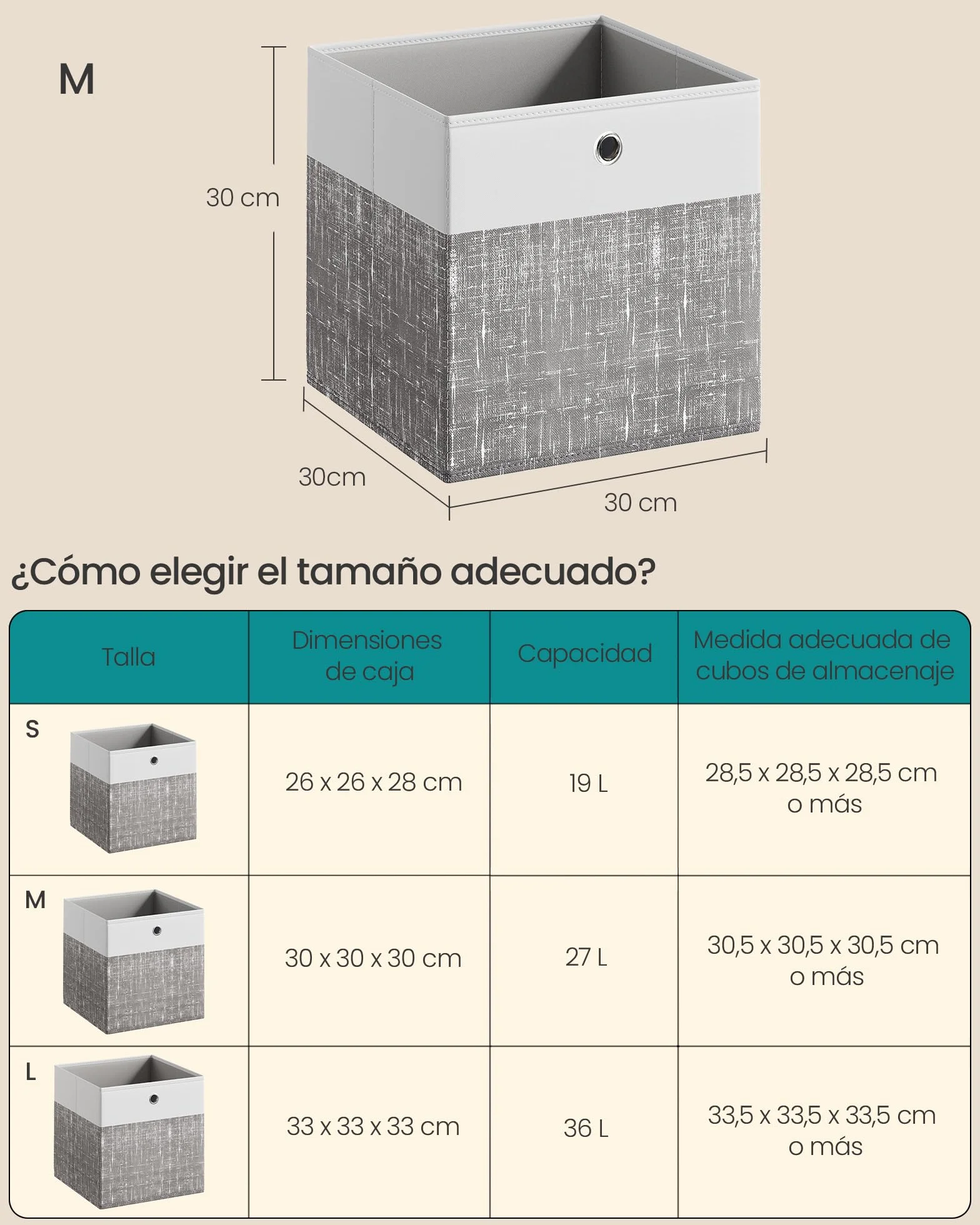 SONGMICS Caja de Almacenamiento, Set de 6, Cajas Organizadoras de PP, 30 x 30 x 30 cm, Blanco Nube y Gris Claro