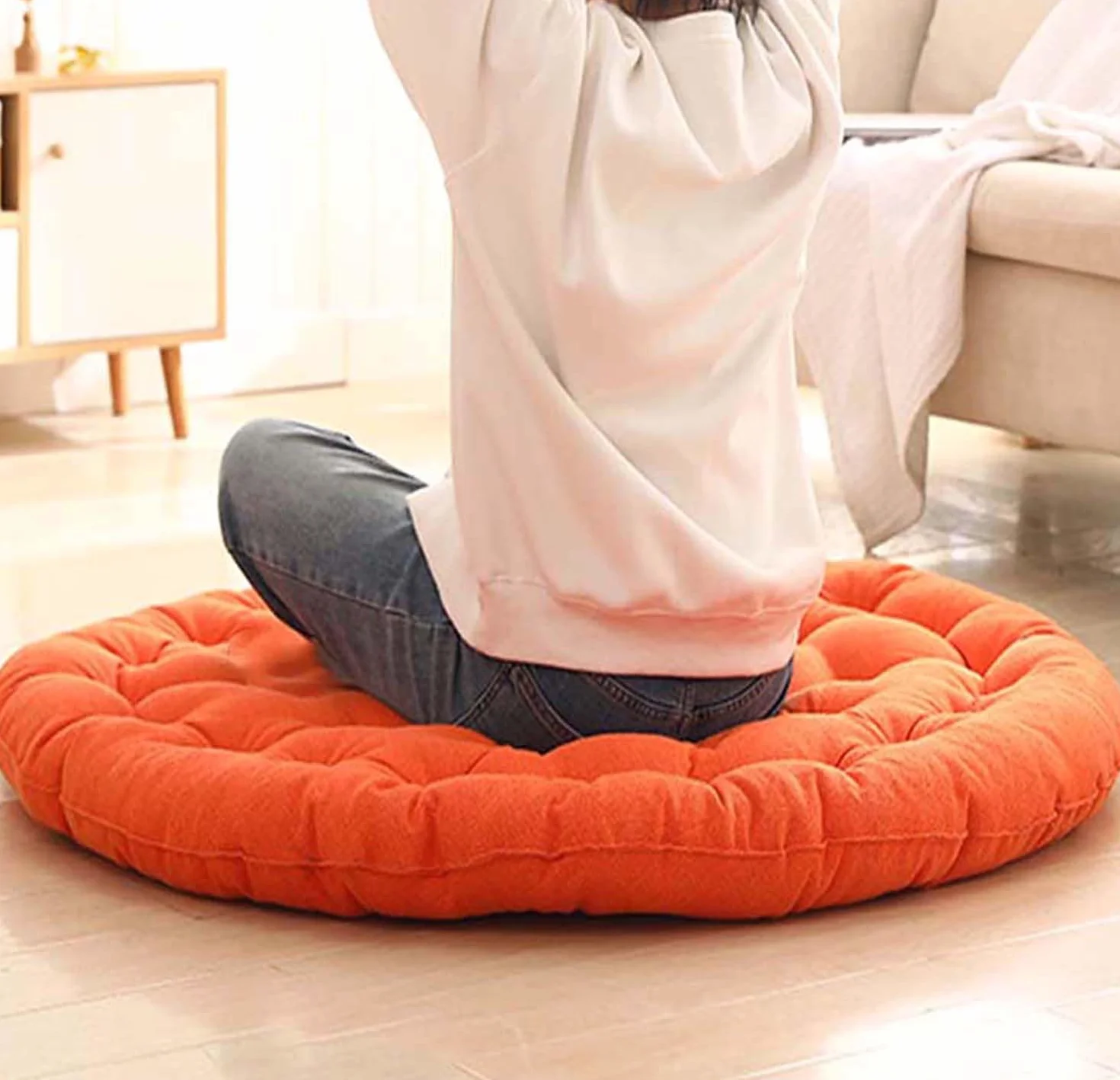 Cojín suave redondo para asiento de suelo meditación, lavable, 65 cm, azul