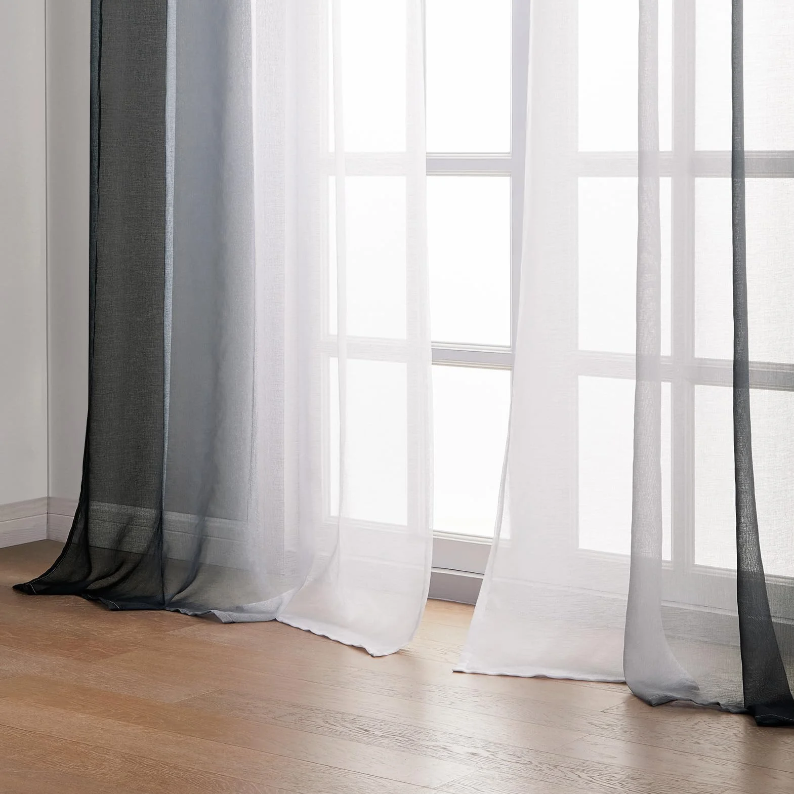 Topfinel Cortinas Dormitorio Cortas 2 Piezas 140x160cm Negro Gradiente Translucidas para Ventanas Cocina Moderna