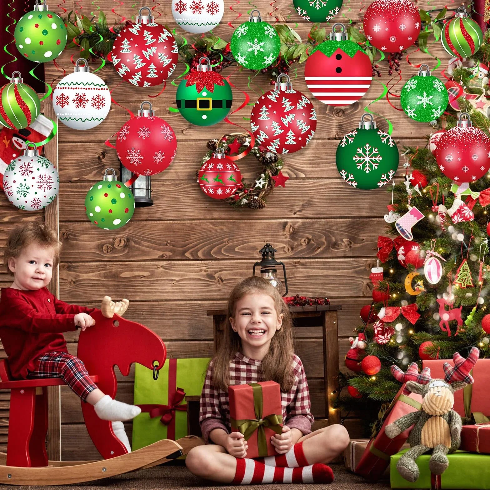 54 Decoraciones Colgantes de Navidad con Remolinos de Papel de Aluminio Adornos de Bola