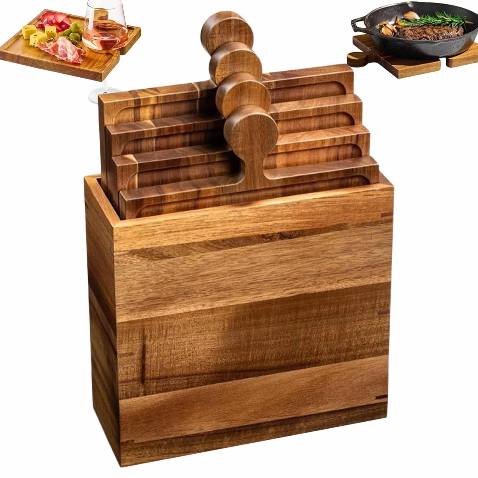 Generico Juego de tablas de cortar puzzle – Madera | Juego de 4 bandejas para aperitivos, tabla de cocina, bandeja queso, filete pan | para frutas, nueces, reuniones familiares, , picnics