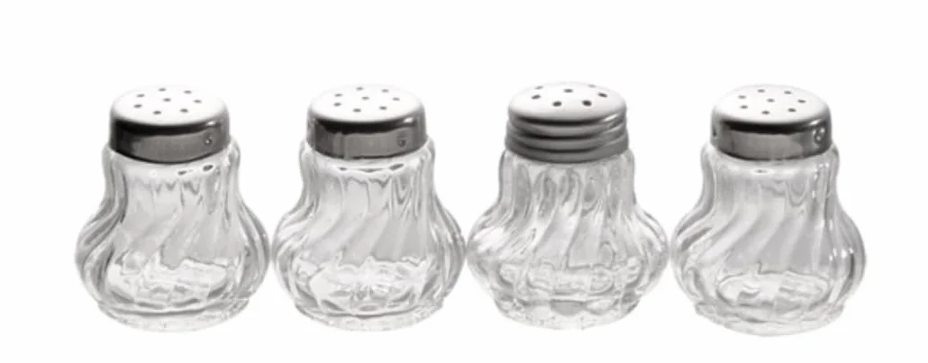 Juego de 4 Mini Saleros APS 40503, Recipiente de Cristal 3,5cm, Tapa de Acero Inoxidable