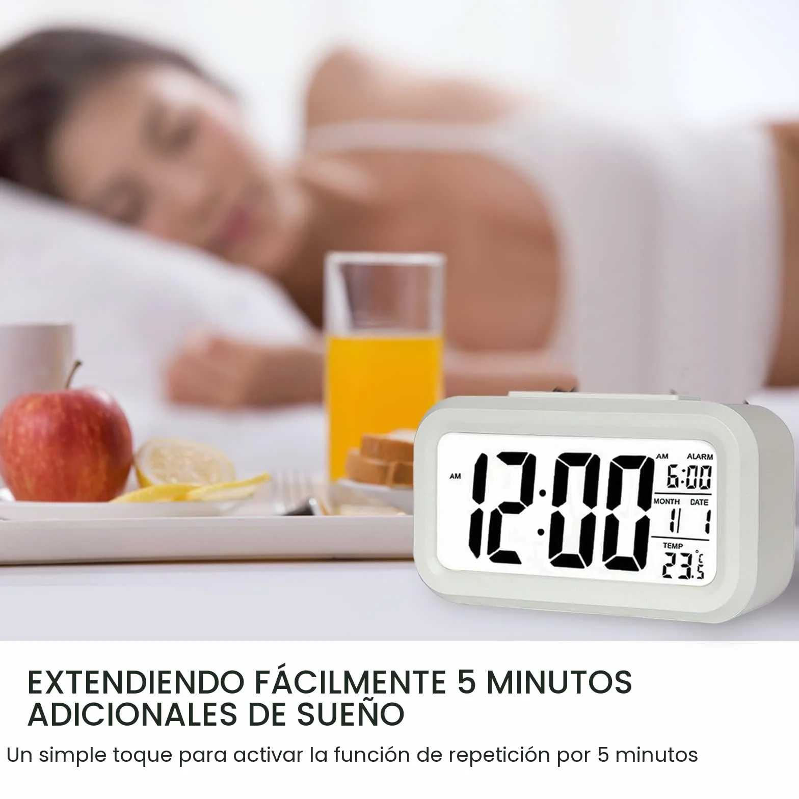 Reloj Despertador Digital, Jsdoin LED Pantalla Reloj Alarma Inteligente con Temperatura, Sensor de Brillo, 12/24 Horas, Función Snooze y Alarma para Dormitorio, Hogar, Oficina, Cocina(Batería)