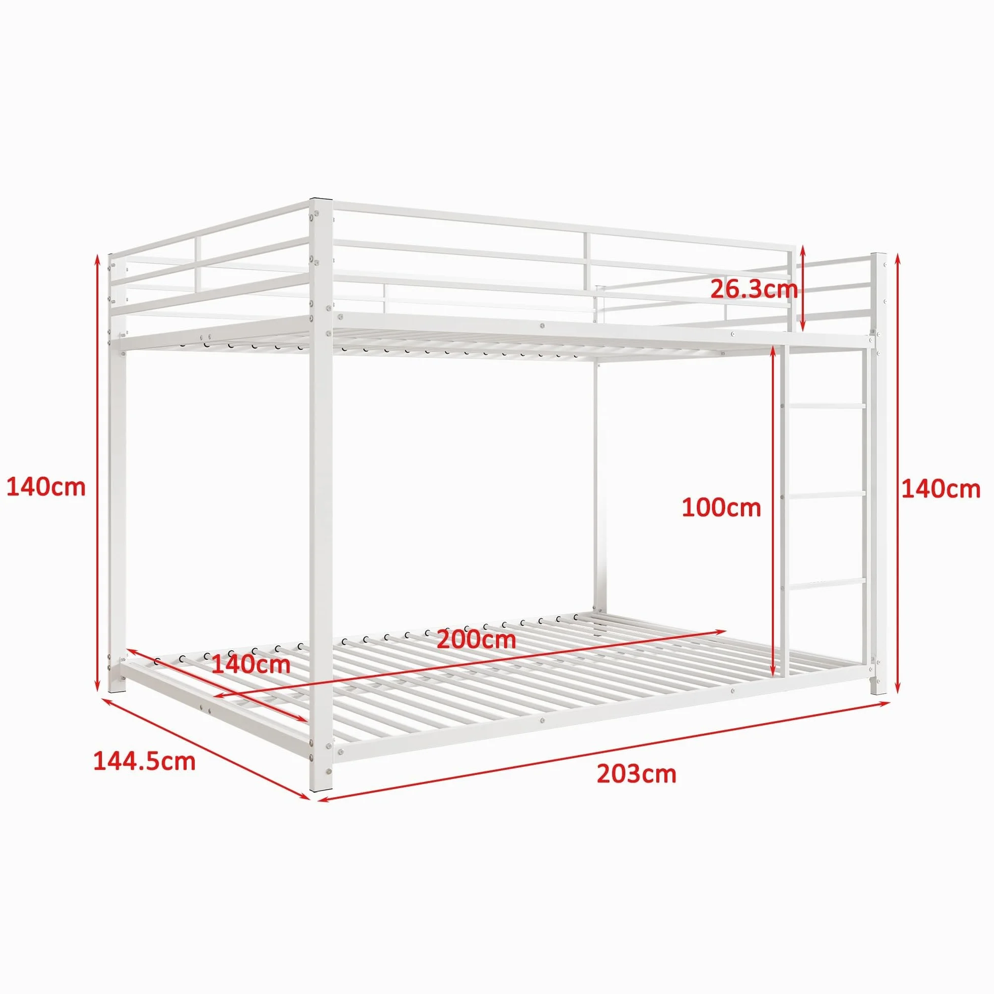Moimhear Cama de hierro, 140 x 200 cm, camas infantiles, literas de hierro, literas de hierro en forma clásica, color blanco, 140 x 200 cm, WX000125-6