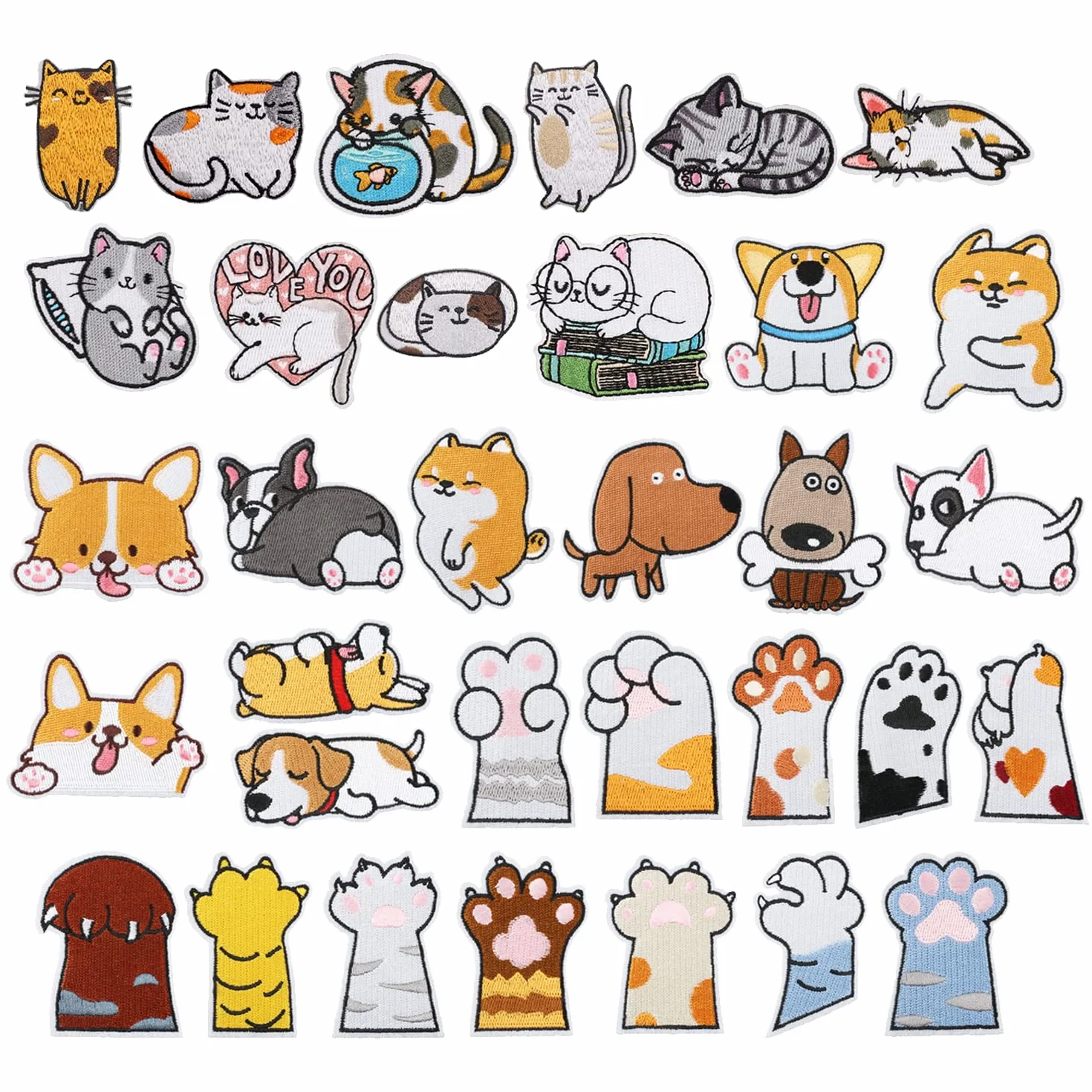 33 parches de pata de perro y gato para ropa, apliques bordados para planchar o coser, parche decorativo para vestidos, jeans, sombreros, zapatos, camisas, chaquetas