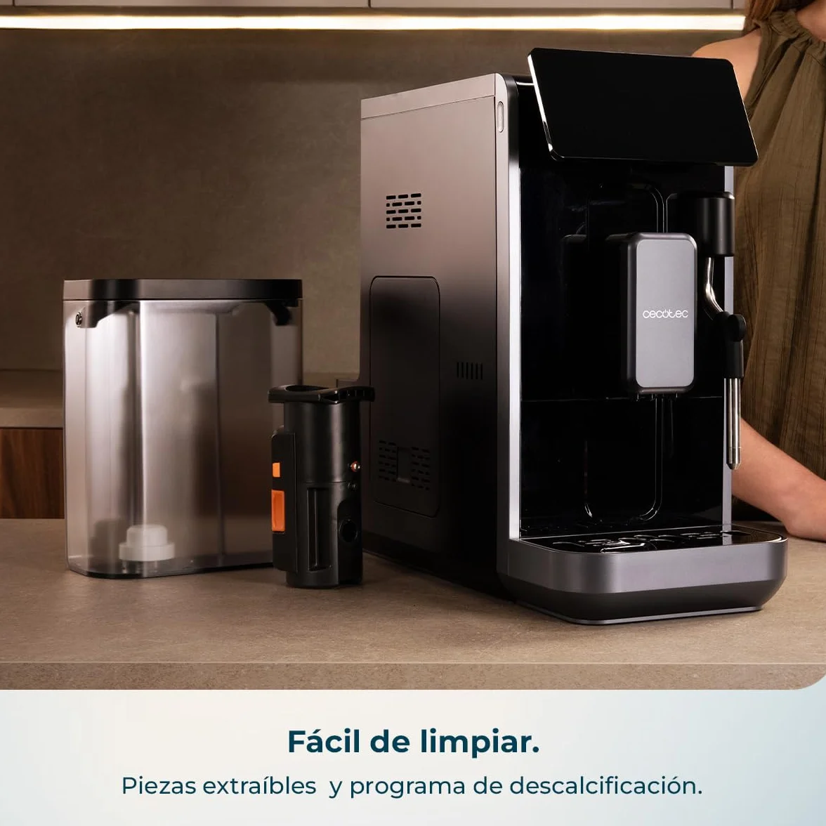 Cecotec Cafetera Superautomática con Vaporizador y Unidad de Procesado 20g Cremmaet Lungo Steam. 19Bares, Thermoblock, 5 Bebidas, 5 Niveles Molido, Descalcificación, Depósito 2L, Pantalla Táctil