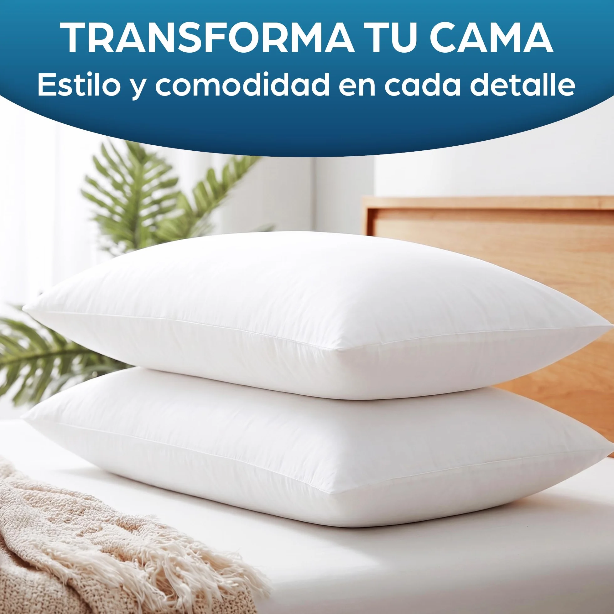 Flowen Almohada 40x60 cm Fibra Siliconada Hipoalergénica Oeko-Tex® Antialérgica Indeformable Pack 2