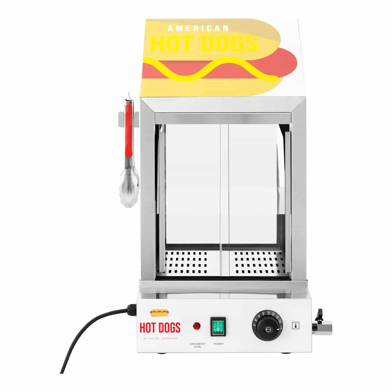 Royal Catering Asador De Salchichas Máquina Para Perritos Calientes RCHW 1000H (100 salchichas y 25 panecillos, Potencia: 1.000 W, 30-110 °C)