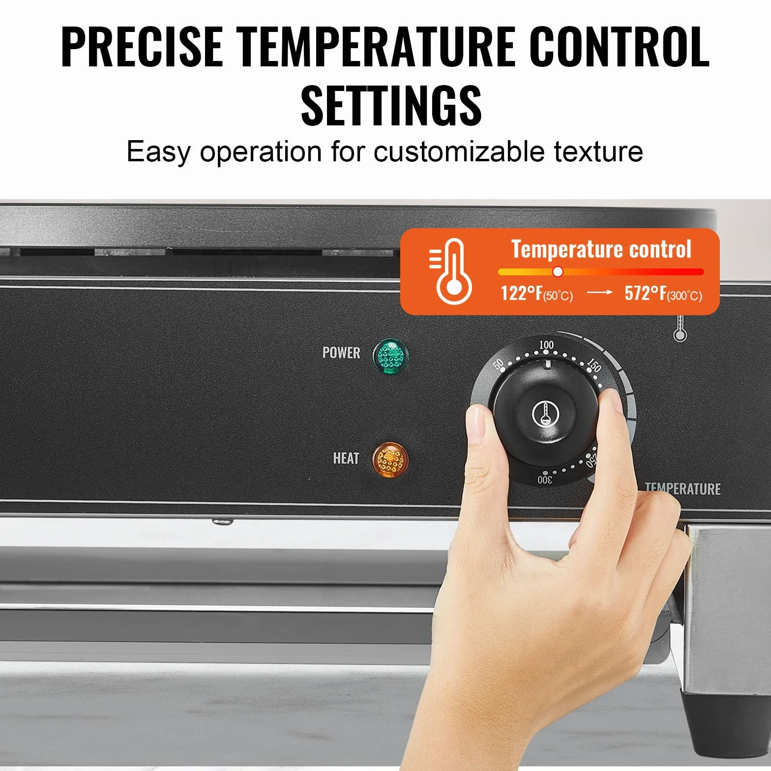 VEVOR Máquina para Crepes Comercial de Placa Plana de 3000 W, Acero Inoxidable Antiadherente, Estufa Circular de Escritorio para Panqueques y Cereales con Control de Temperatura, 435 x 455 x 225 mm