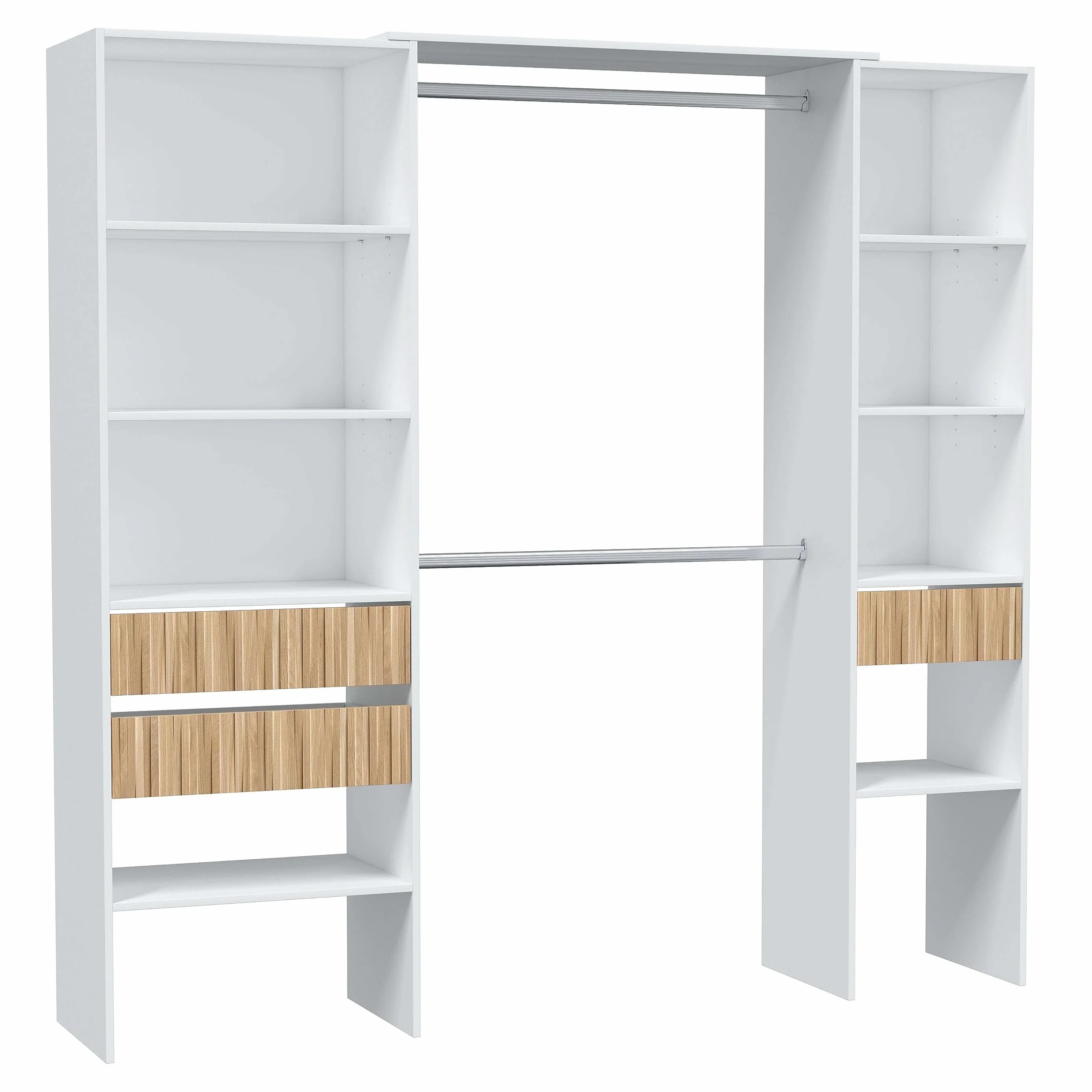 Habitdesign – Vestidor Abierto para Dormitorio, Armario Vestidor Abierto Moderno, color Blanco Artik y Roble Natur, 187x190x40 cm - Modelo Ethna