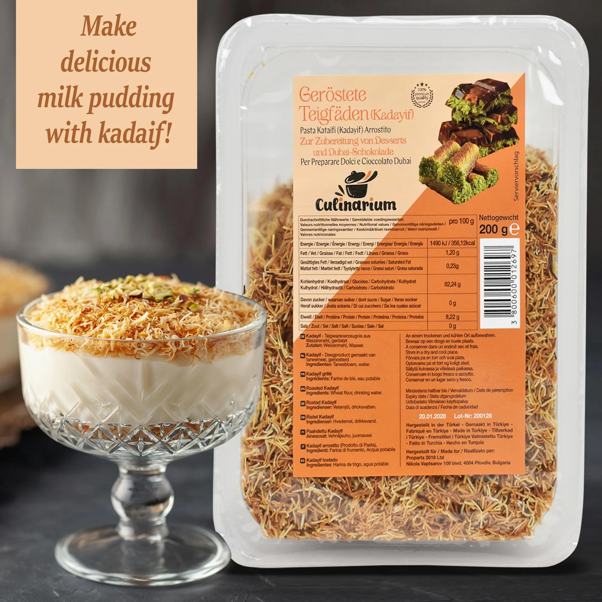 Kataifi Pasta para Postres y Platos Salados Kadayif Chocolate Dubai 200g