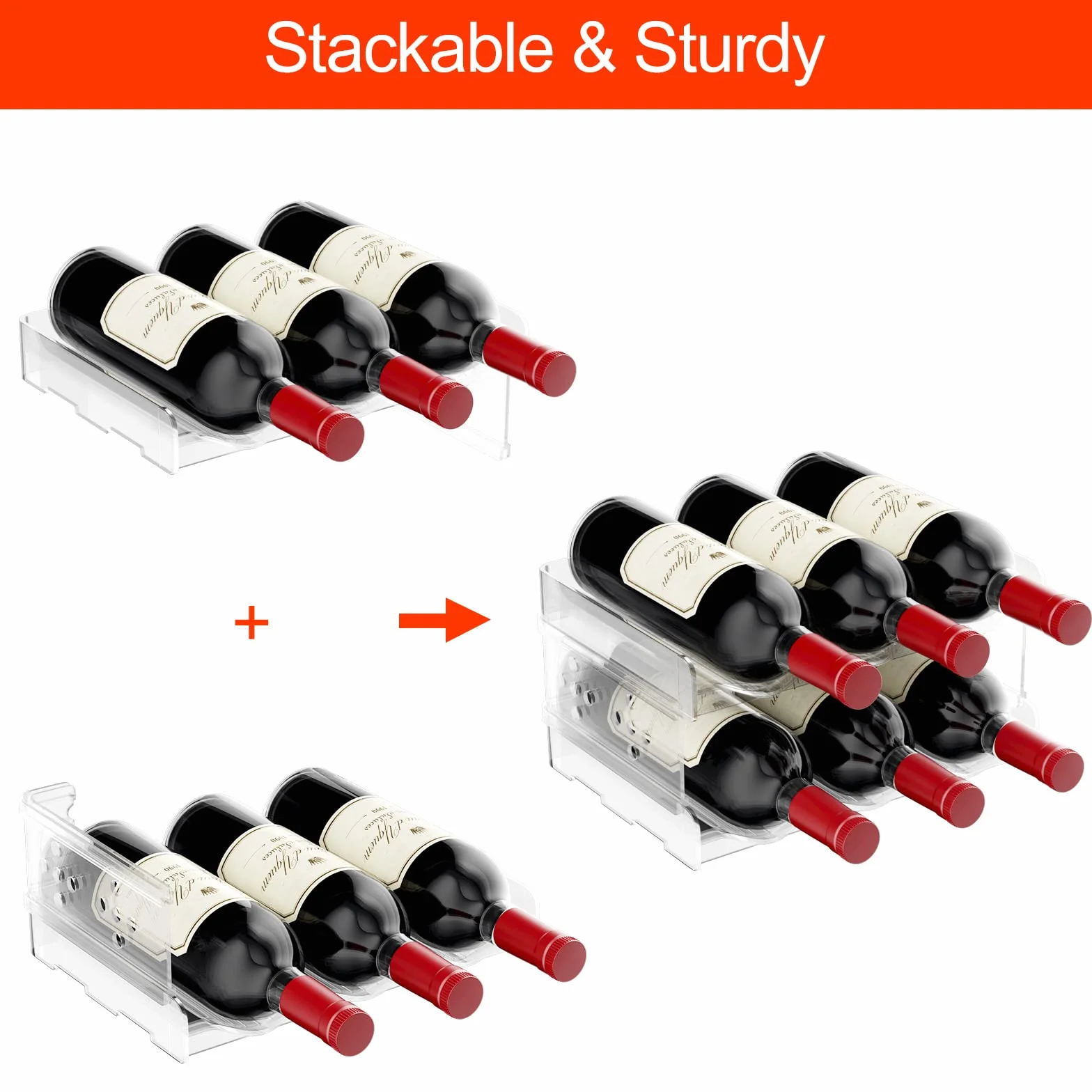 Relota Botellero Apilable 2 Piezas, Wine Rack Standing para hasta 6 Botellas, Vino