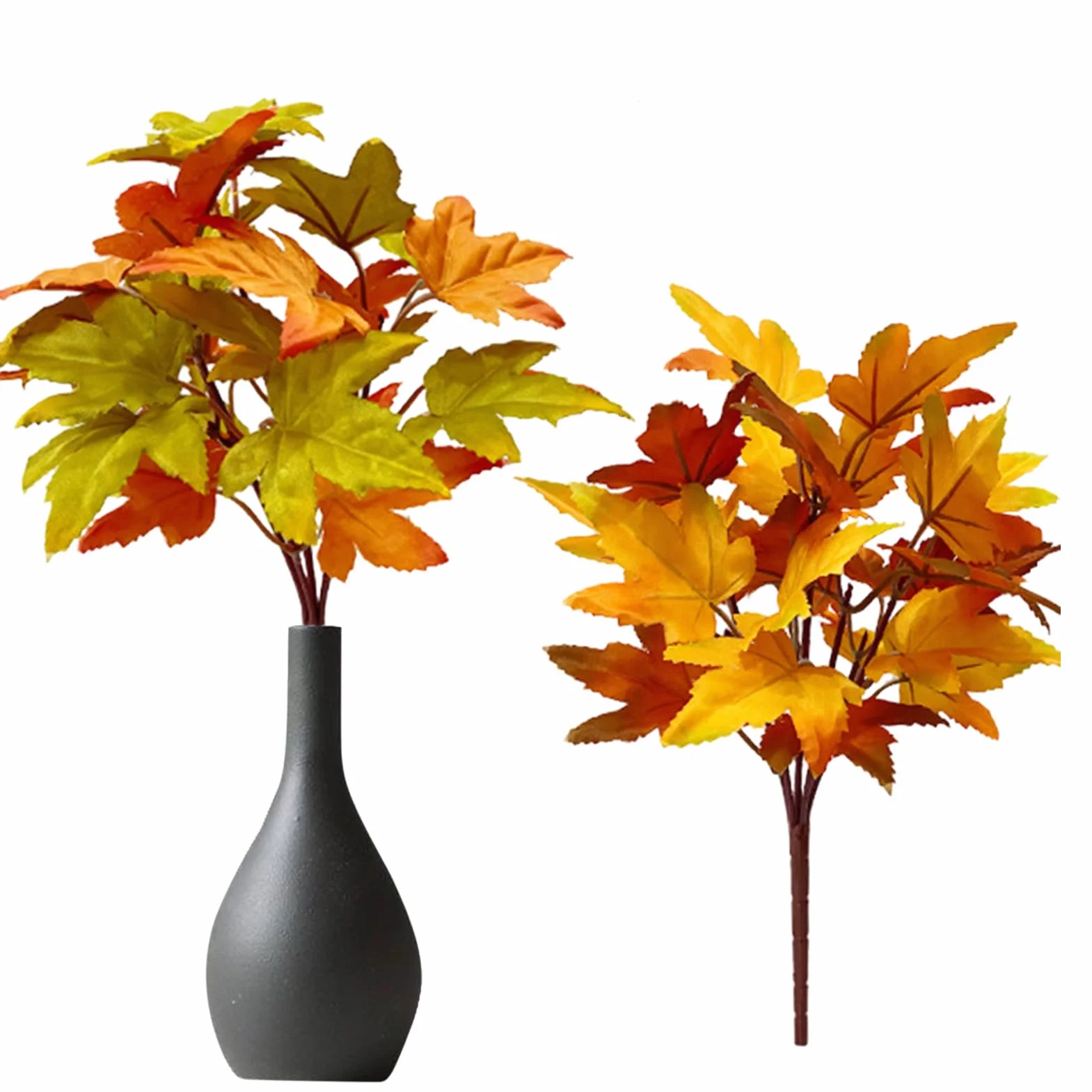 Ramitas de hojas de arce - decoraciones otoñales para el hogar,2 piezas de hojas de arce artificiales, ramitas, hojas de otoño falsas, tallos, hojas de arce, arbustos, arbustos de hojas de