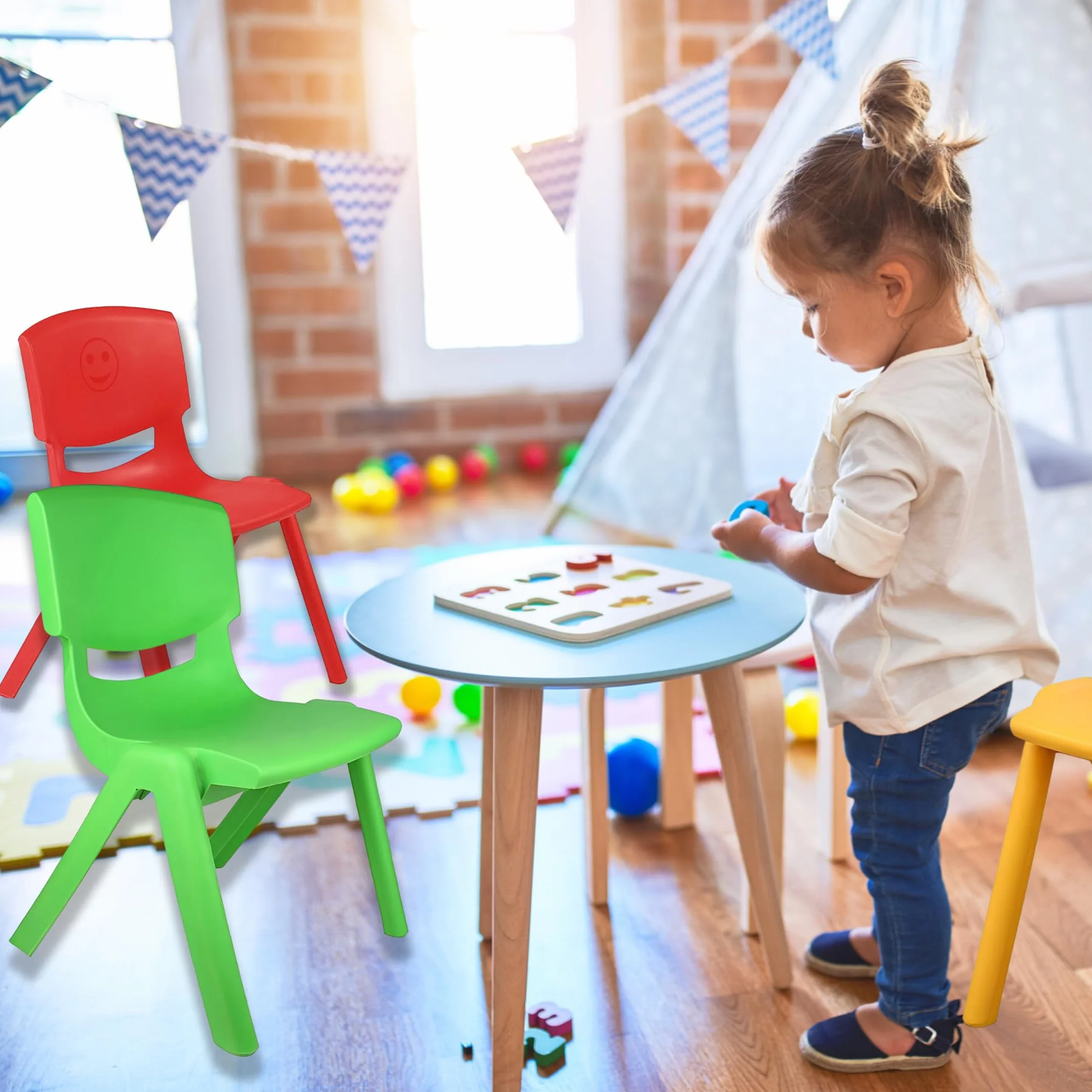 Silla Infantil de Plástico Élite Ideal para Centro Infantil y Hogar – Resistente, Segura y Sin Montaje Requerido - Talla 3 (Altura 34 cm), Amarillo