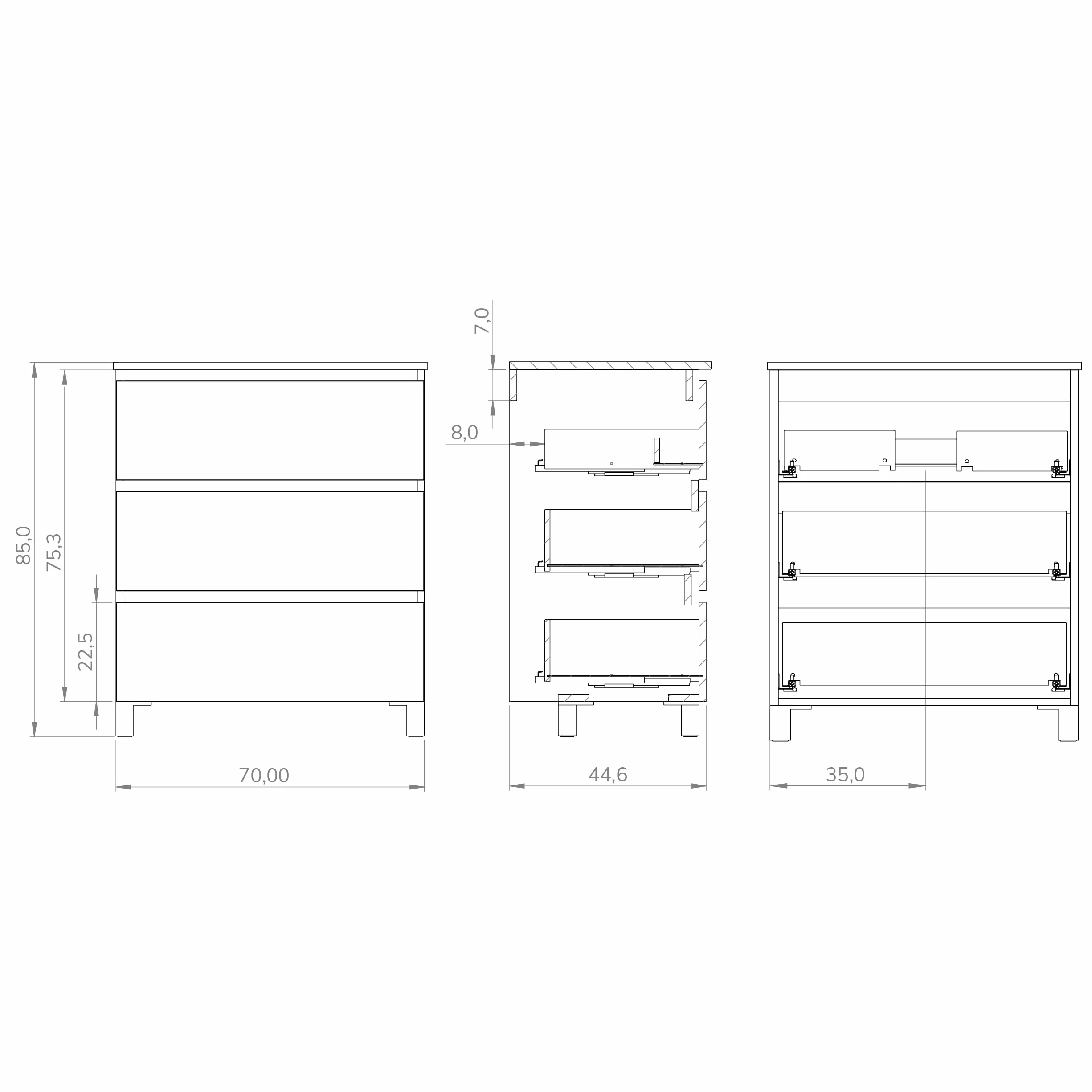 Baikal Mueble de Baño REN 70cm Negro Incluye Lavabo 3 Cajones Cierre Amortiguado