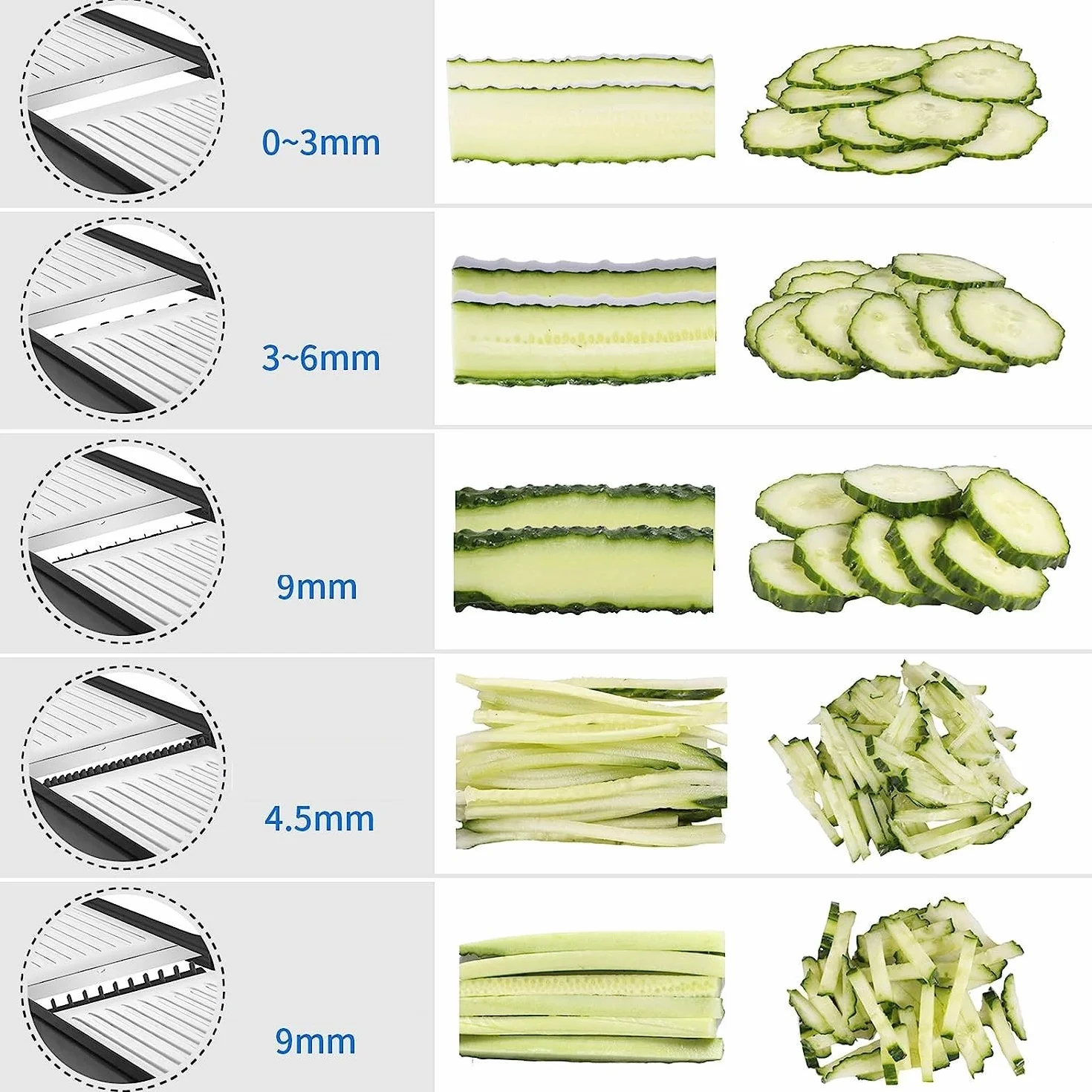 Mandolina de Cocina Profesional Cortador de Verdura - Mandolina Verduras con Guantes de Seguridad, Ajustable en Acero Inoxidable, Hacer Rodajas Gruesas de 1 a 9 mm, Cortador de Verduras Manual