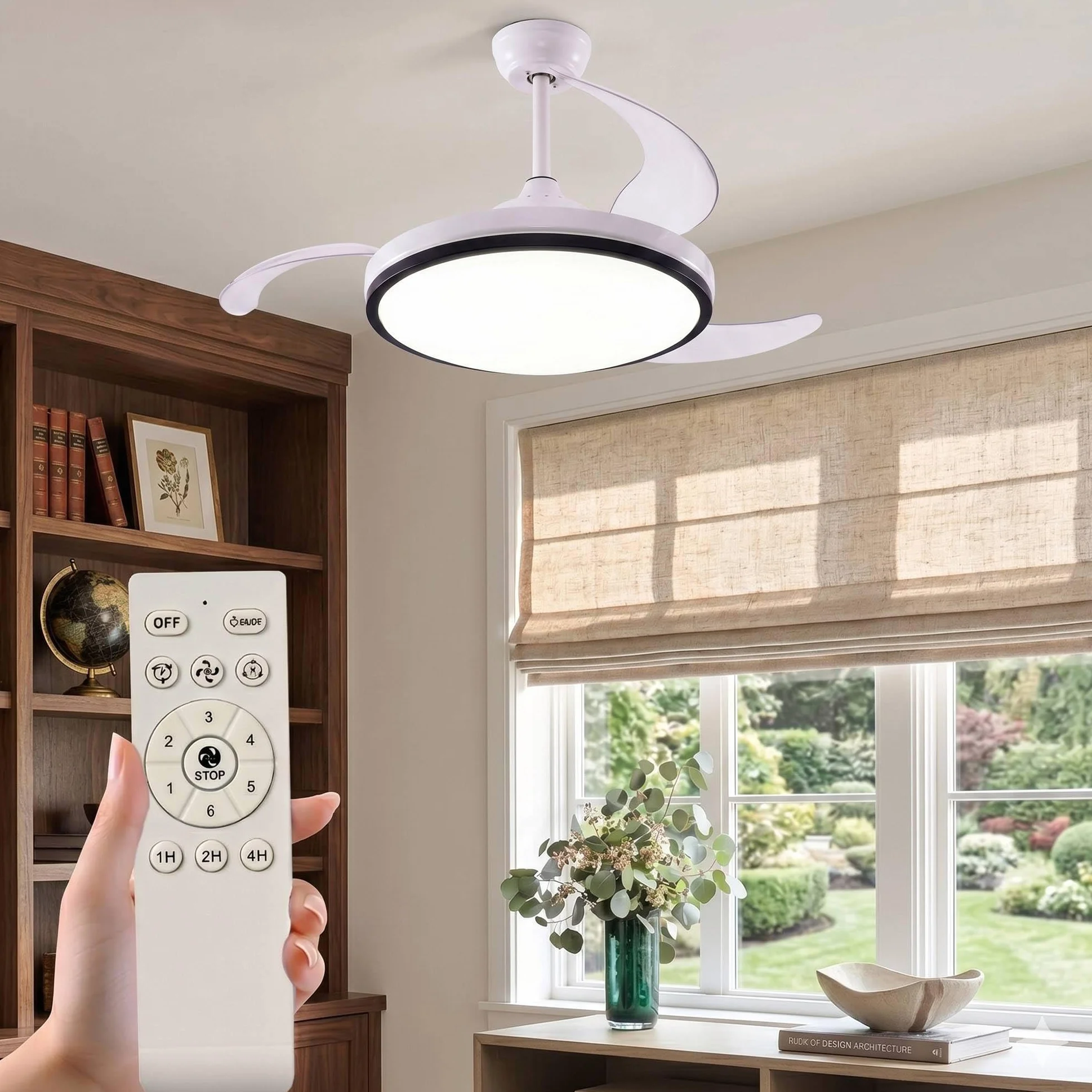 Well Home 2x Ventilador de Techo con Luz LED Ø53x30cm - Aspas retráctiles, Silencioso, 6 Velocidades, Mando a distancia y luz regulable 3 Tonos
